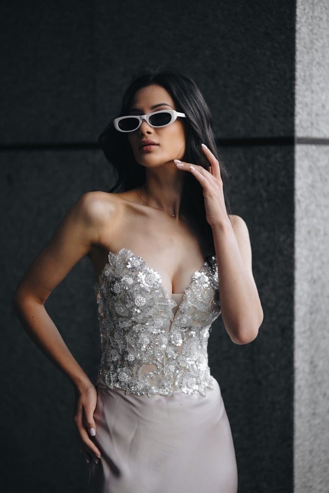 Premium collection corset in gray: Fiorenna