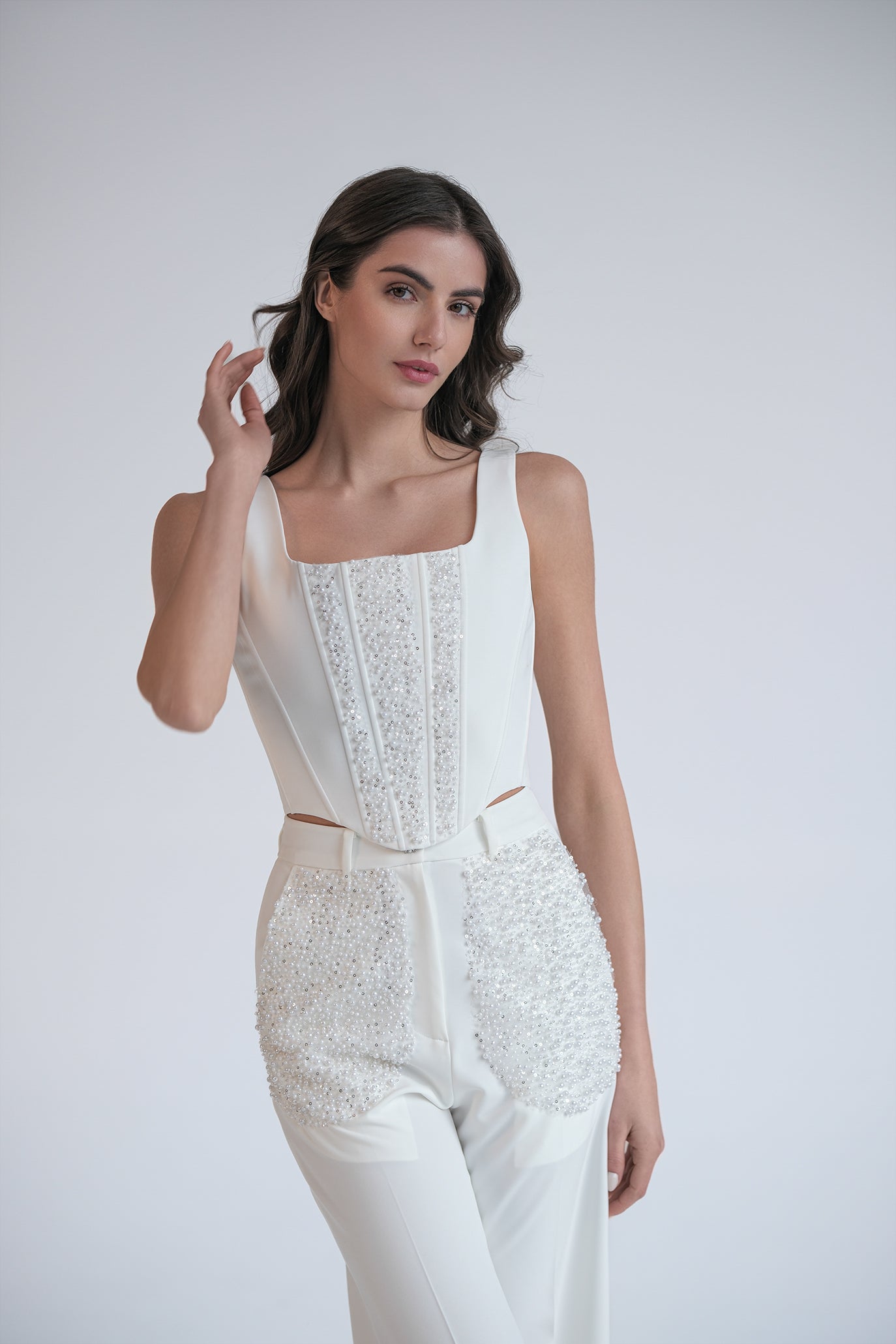 Бюстие с блестящи елементи в бяло: Selenes