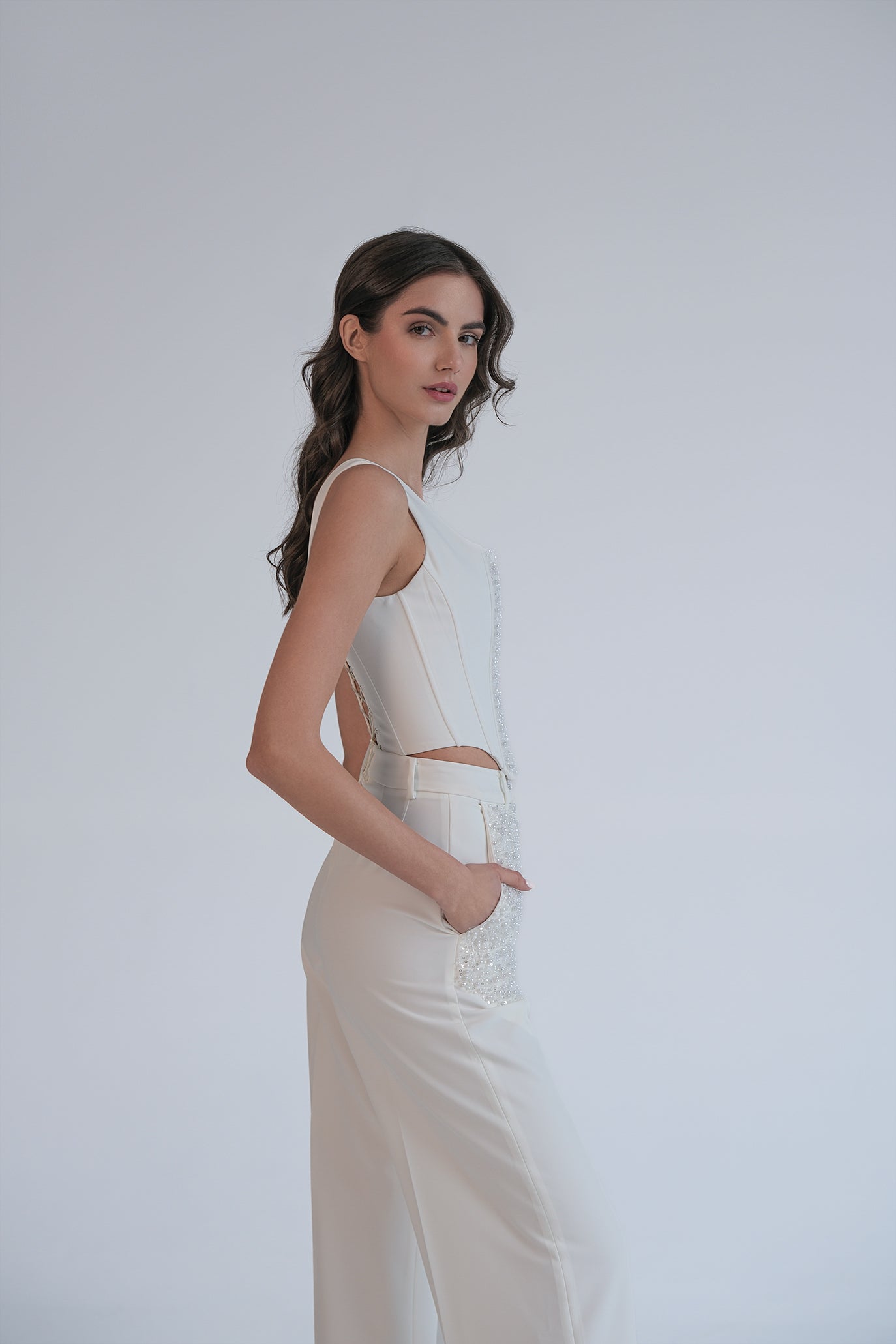 Бюстие с блестящи елементи в бяло: Selenes