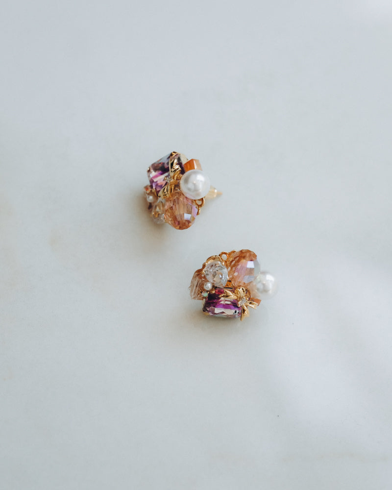 Multicolored earrings with crystals and pearls