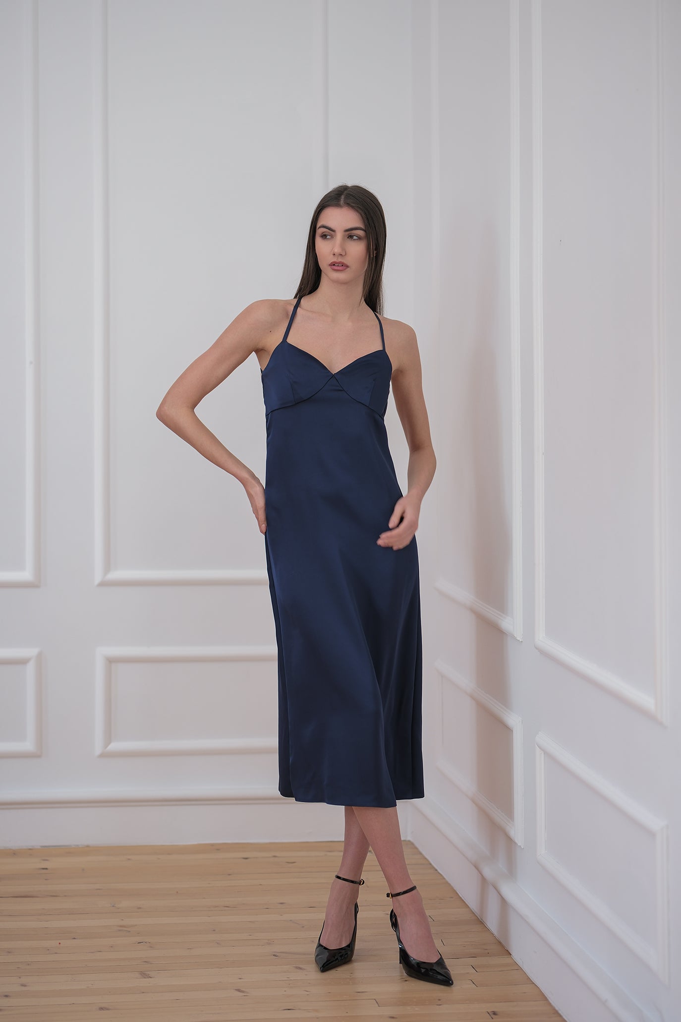 Комплект рокля и жилетка в тъмносиньо: Luxury Eve