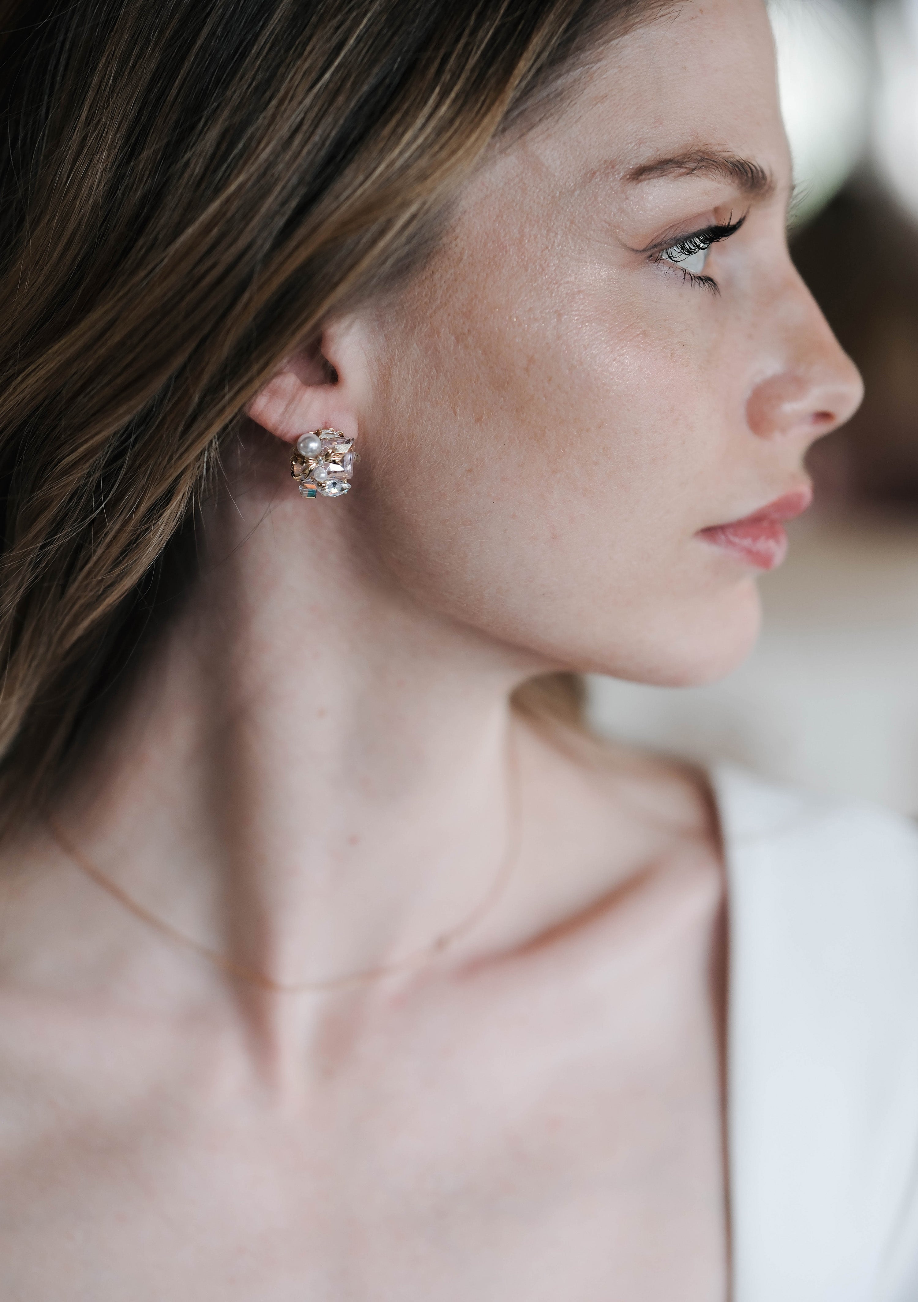 Multicolored earrings with crystals and pearls