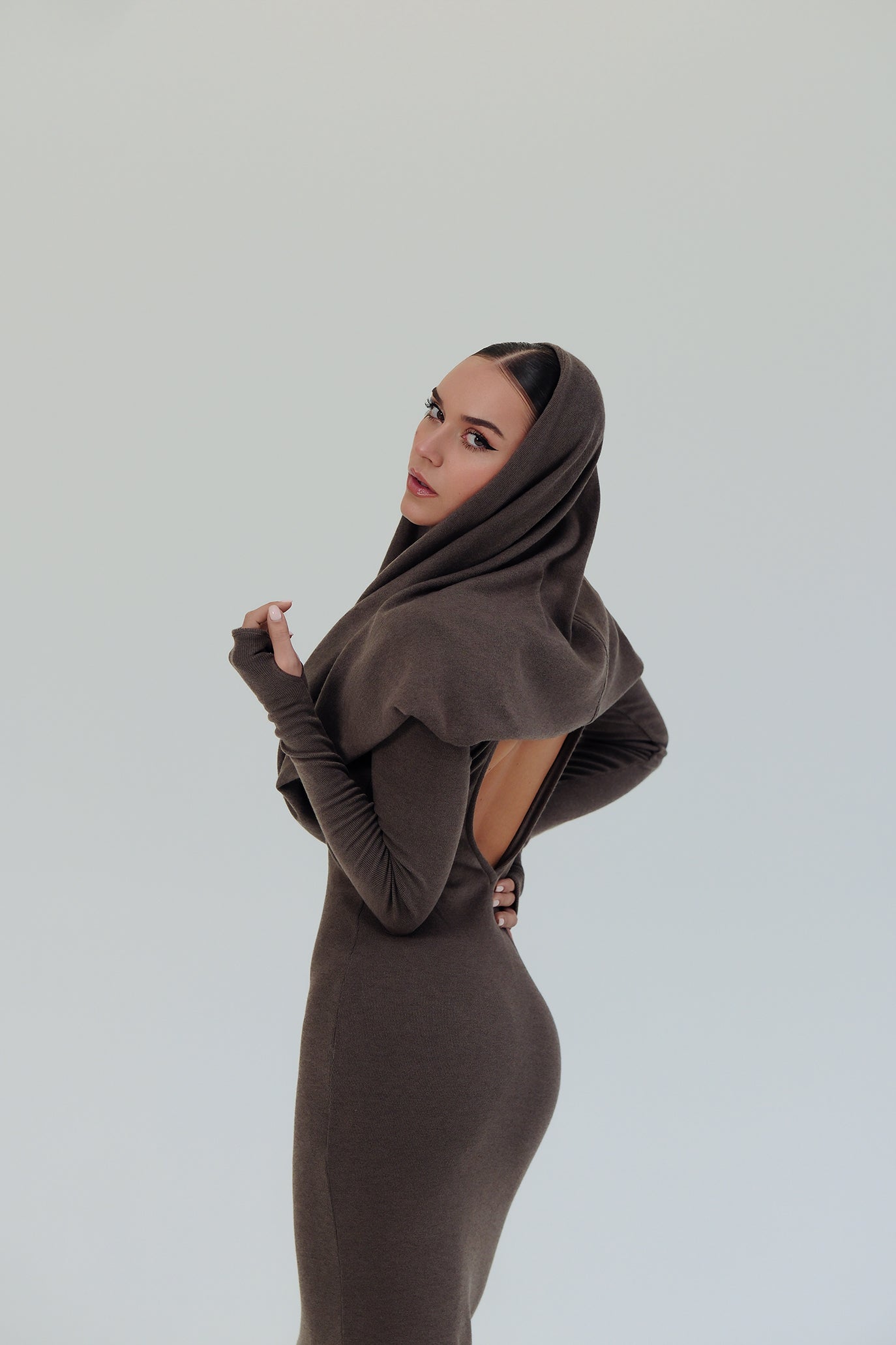 Дълга рокля с ръкави в кафяво: Linda