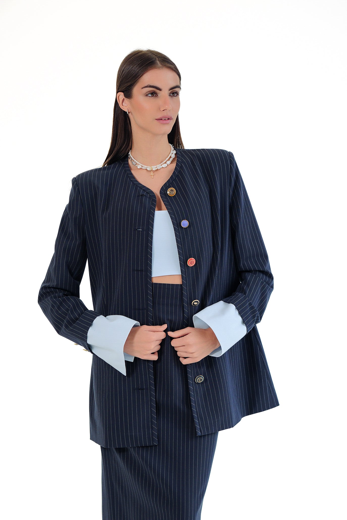 Костюм с пола молив в тъмносиньо: Atanasia