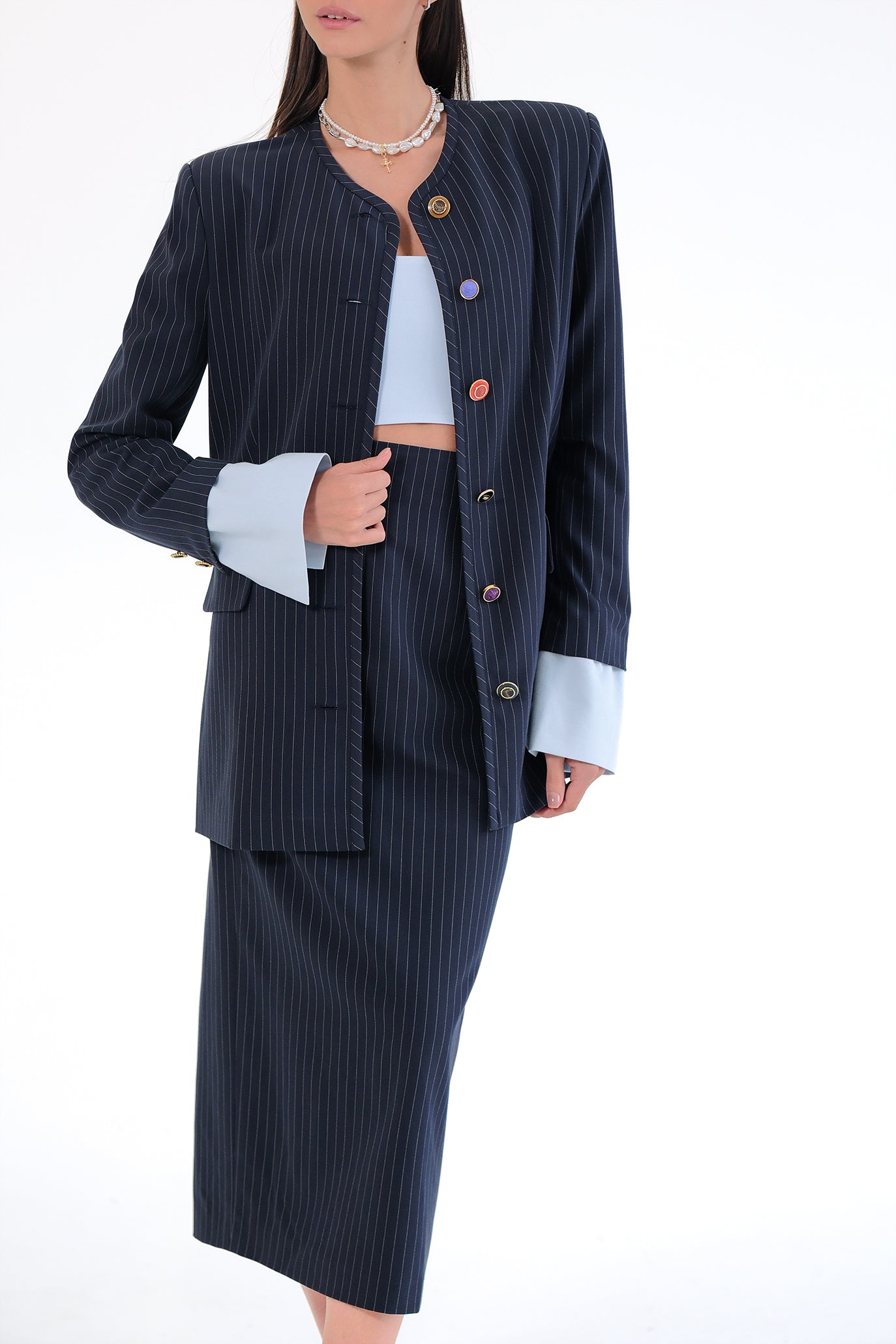 Костюм с пола молив в тъмносиньо: Atanasia