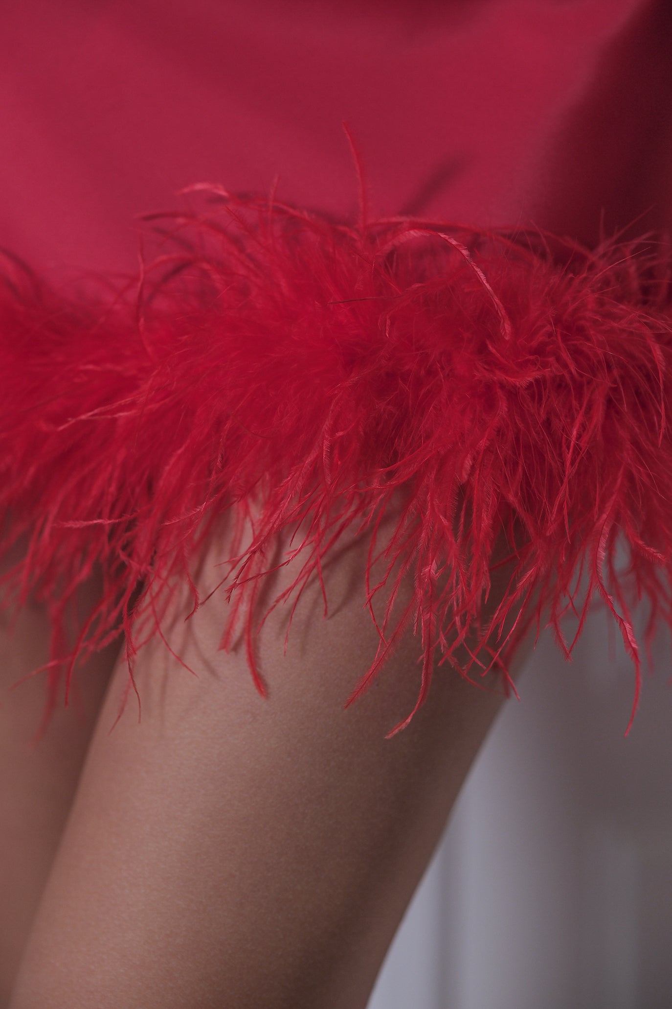 Мини рокля с пера в червено: Glowin