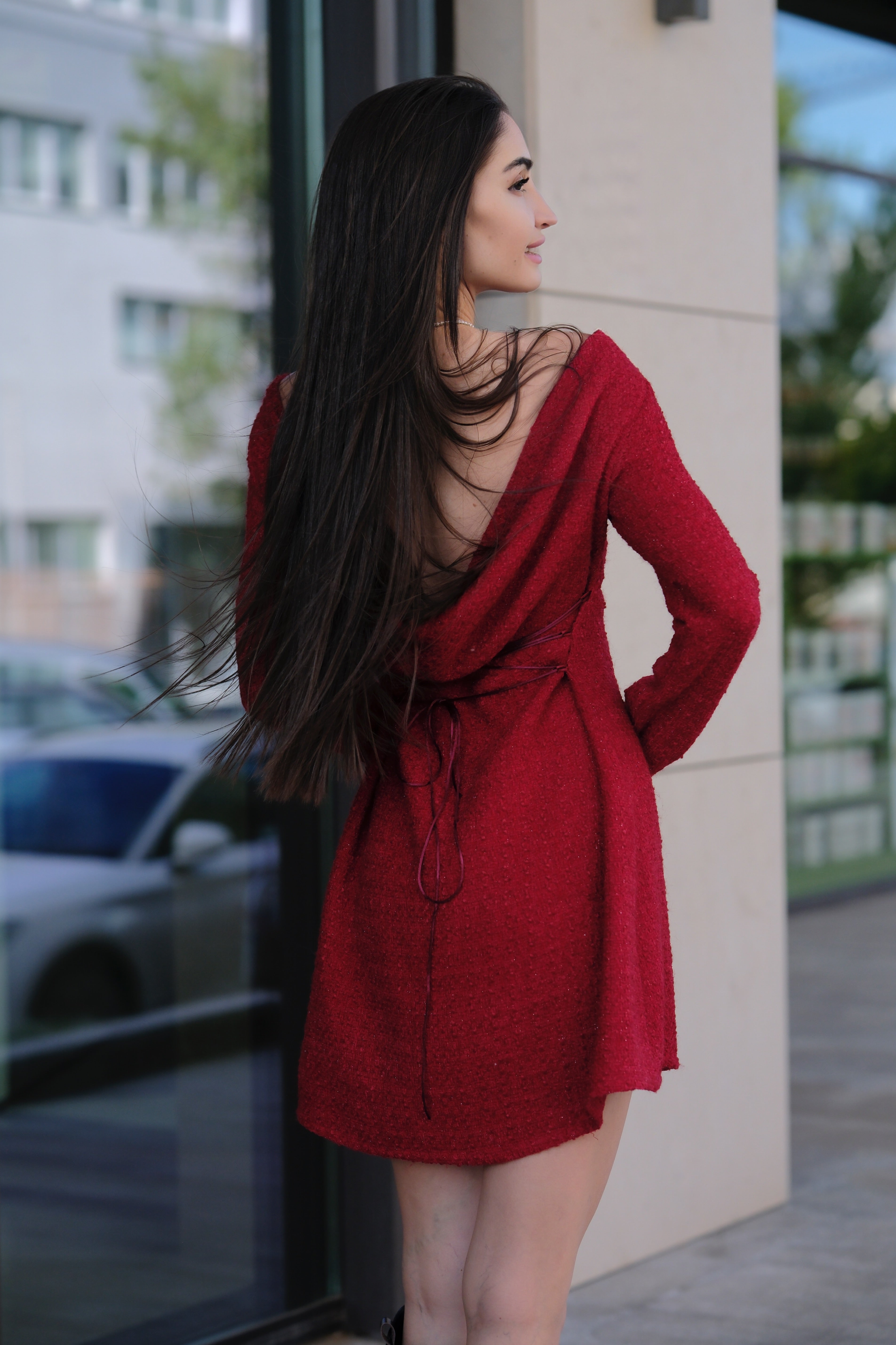 Къса топла рокля в червено: Shannel