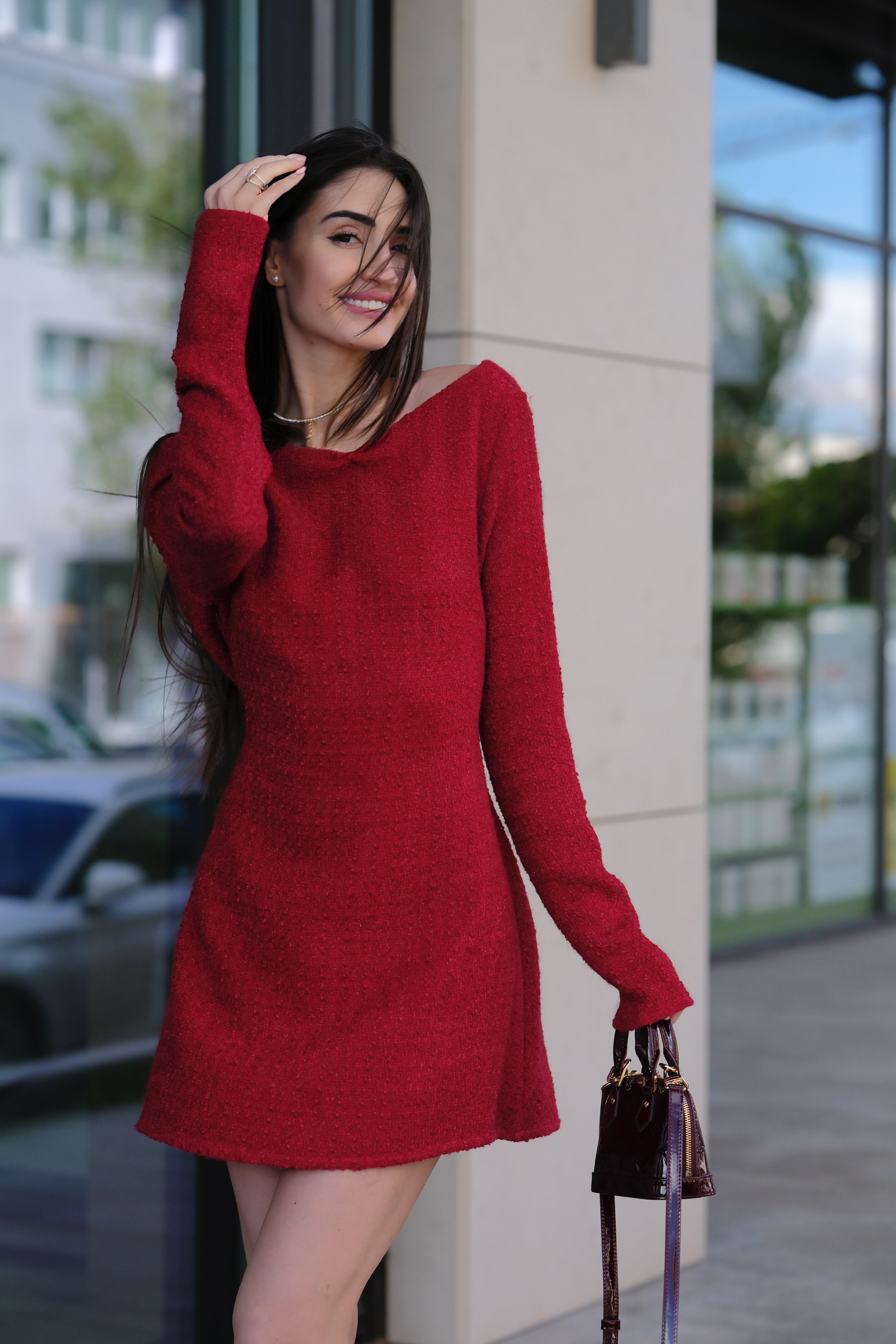 Къса топла рокля в червено: Shannel