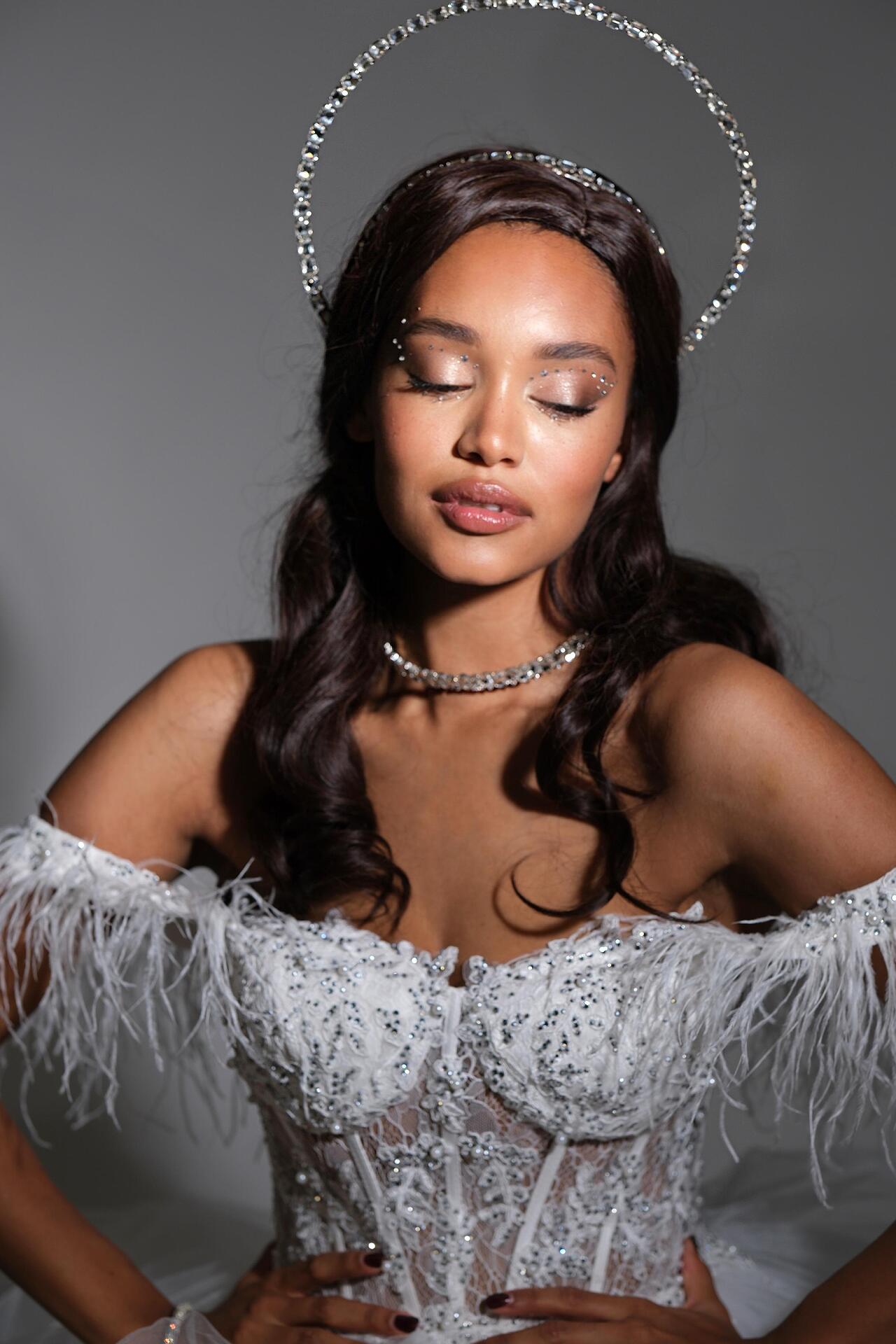 Headpiece with silver glass pebbles: Goddess