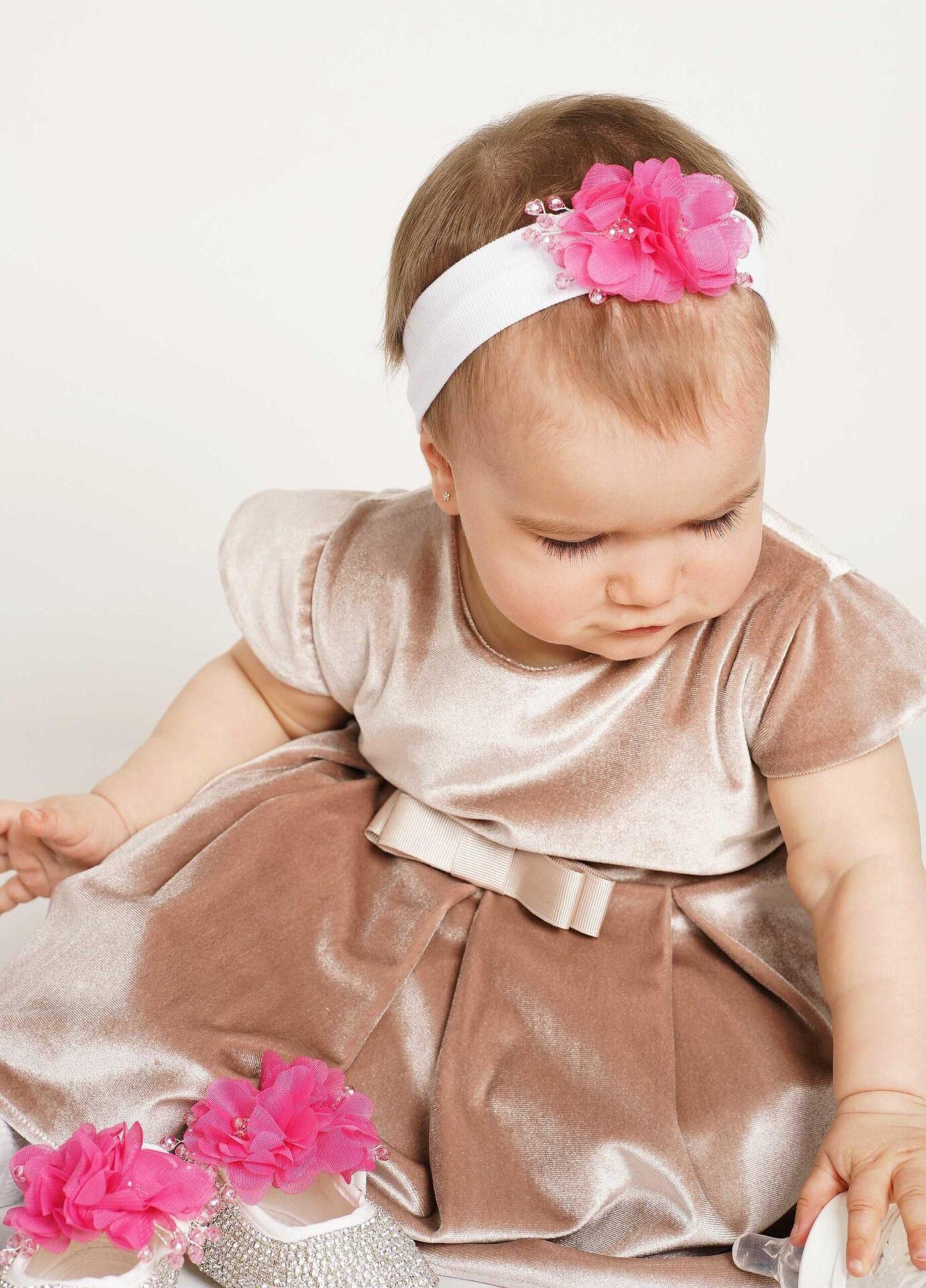 Baby shoes set with cyclamen flower headband