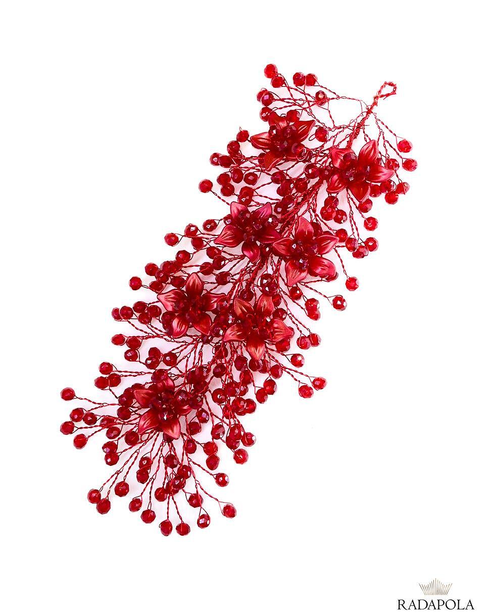 Red Accessory with pearls and flowers