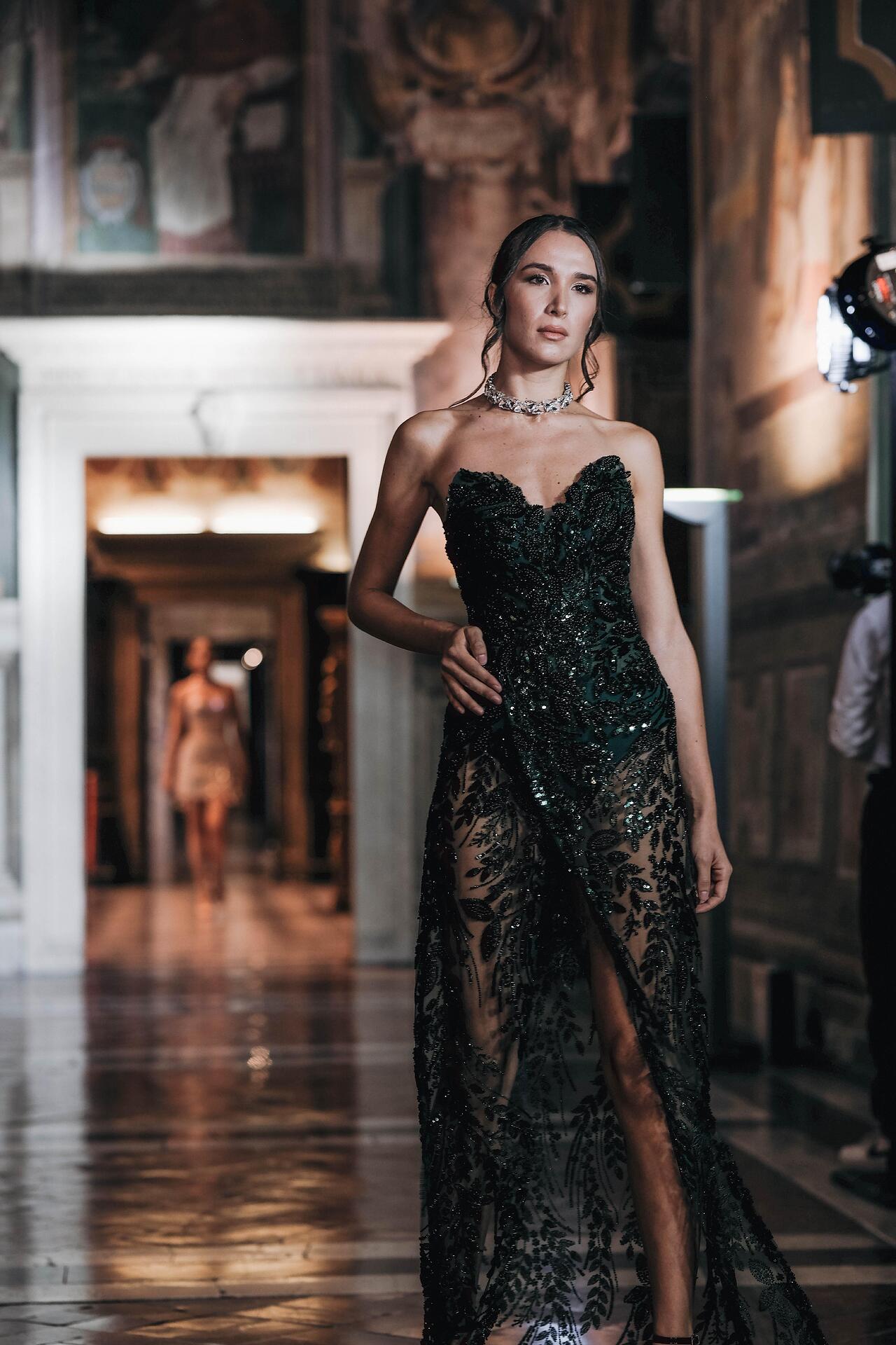 Lace butter green translucent dress: Riley