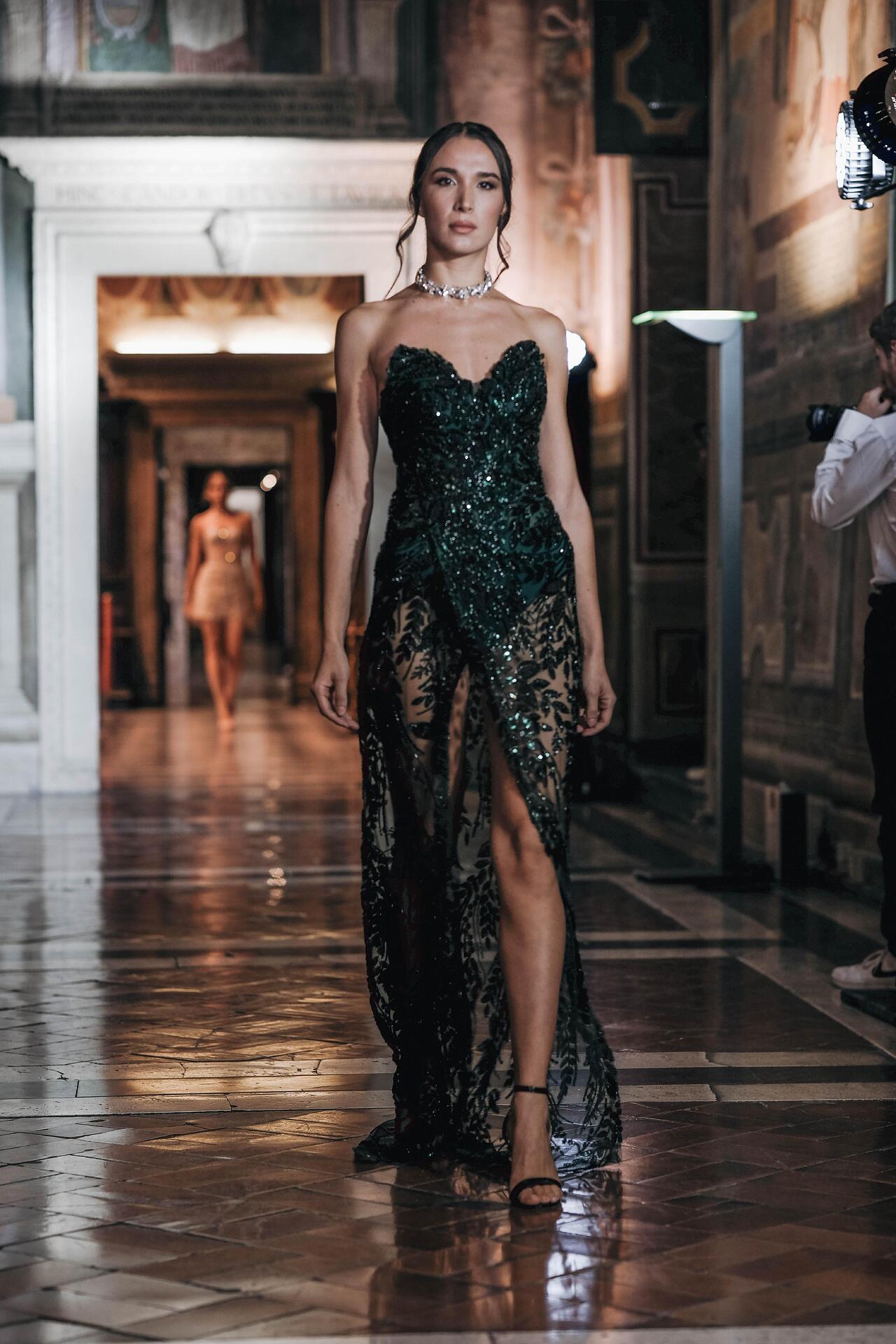 Lace butter green translucent dress: Riley