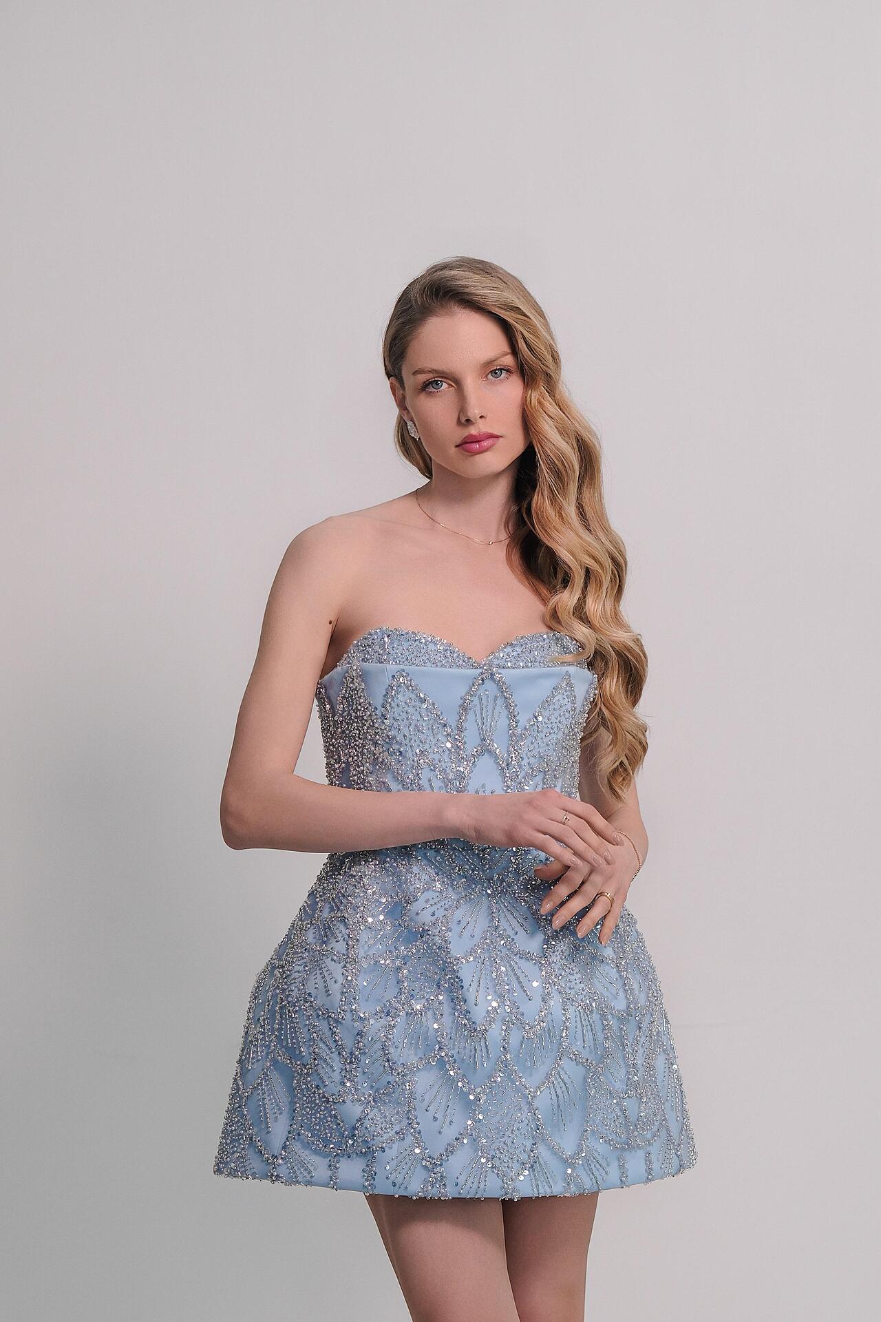 Short corset dress with crystals in blue: Medeline
