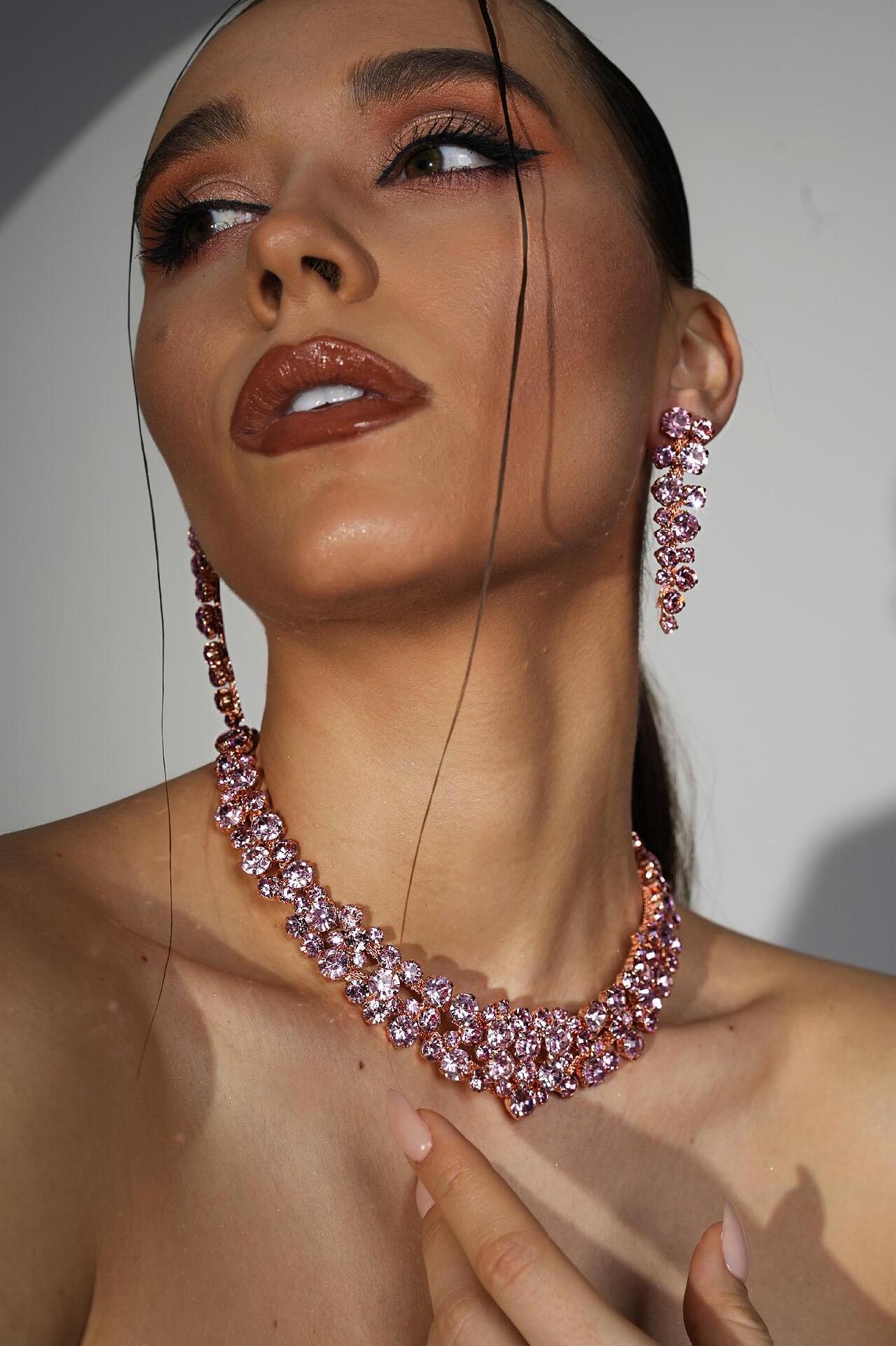 Set: Rose Gold necklace/earrings