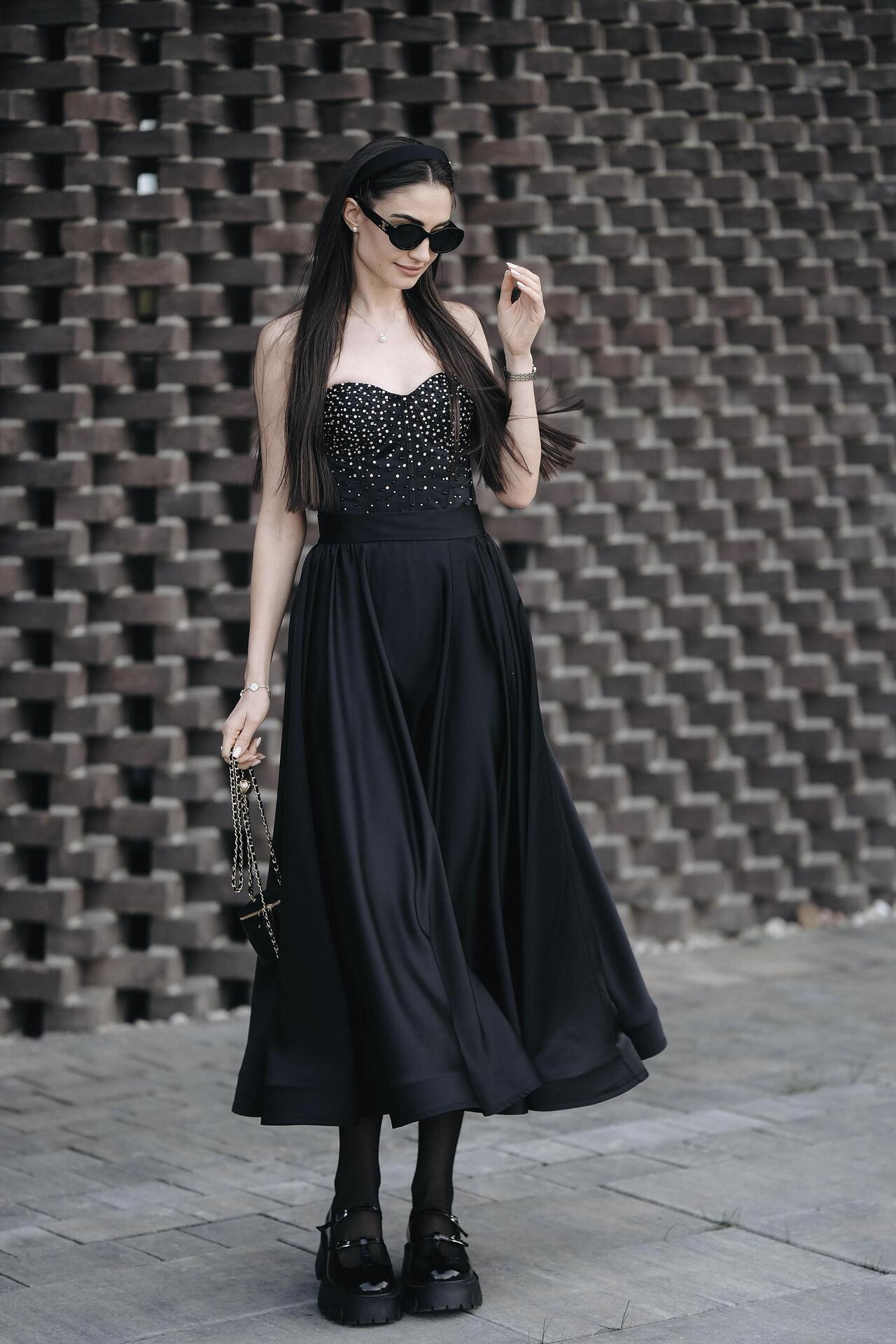 Corset with hand-sewn stones and crystals: Catwoman