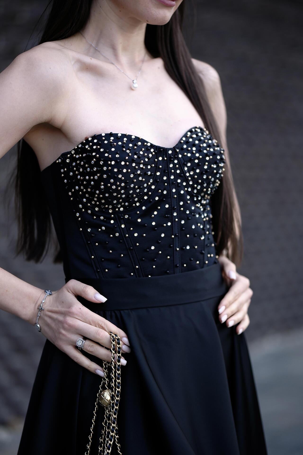 Corset with hand-sewn stones and crystals: Catwoman