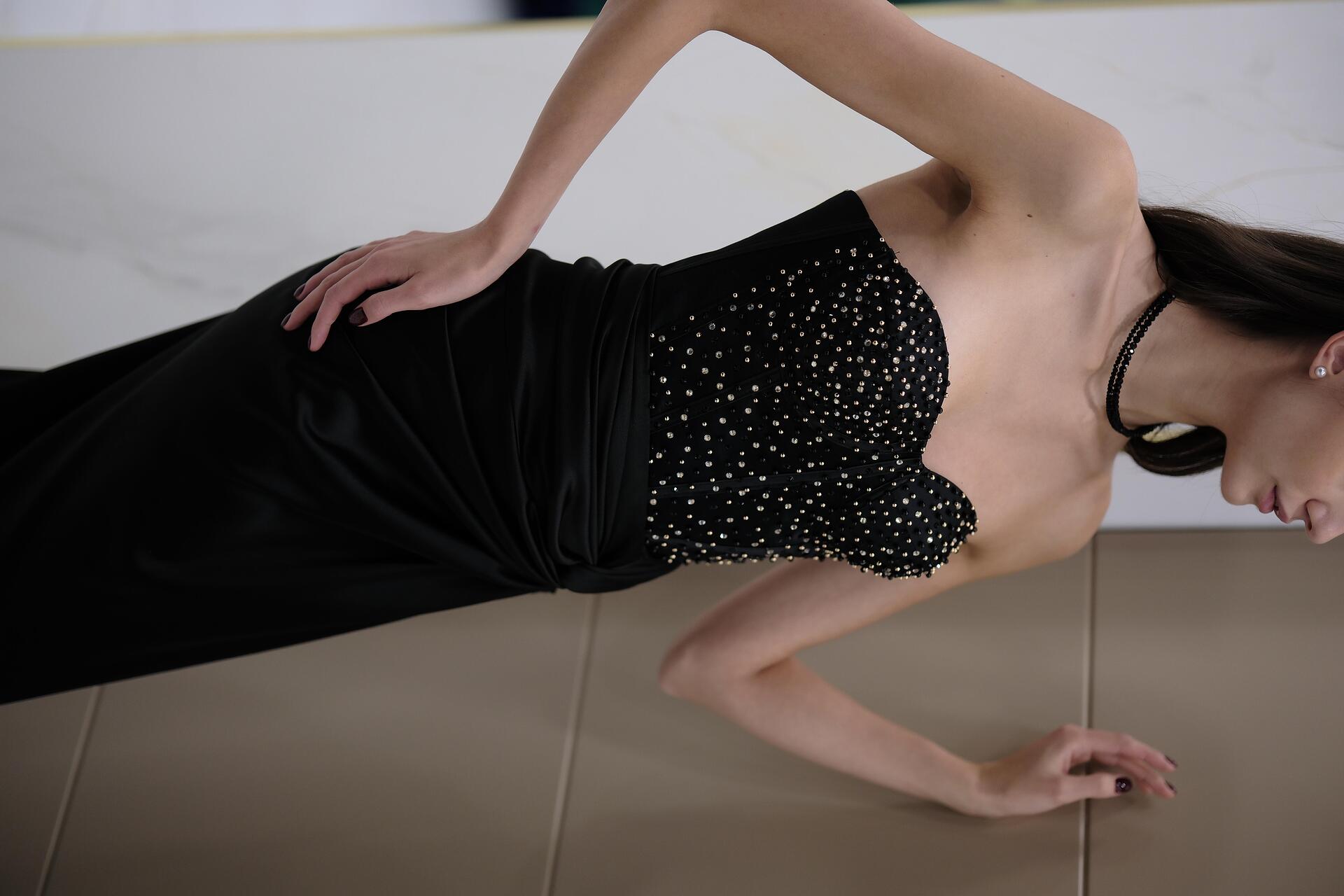 Corset with hand-sewn stones and crystals: Catwoman