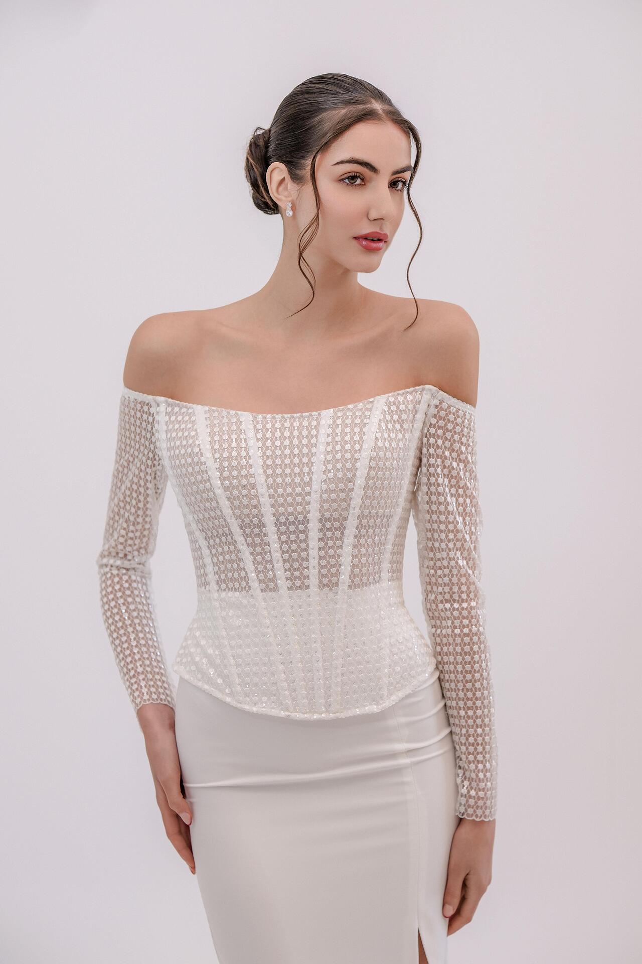 Premium collection sleeveless corset in white: Vespera 