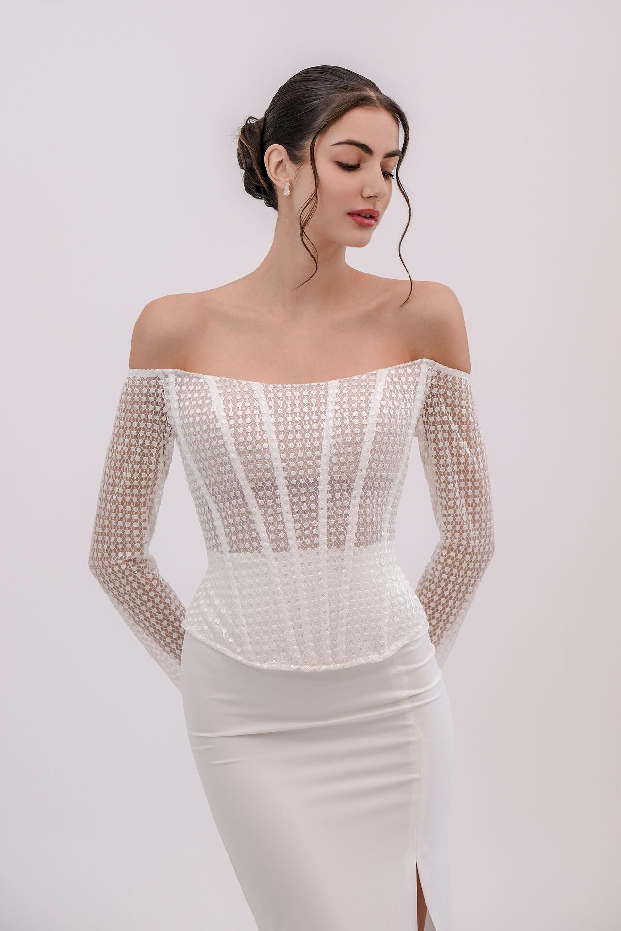 Premium collection sleeveless corset in white: Vespera 
