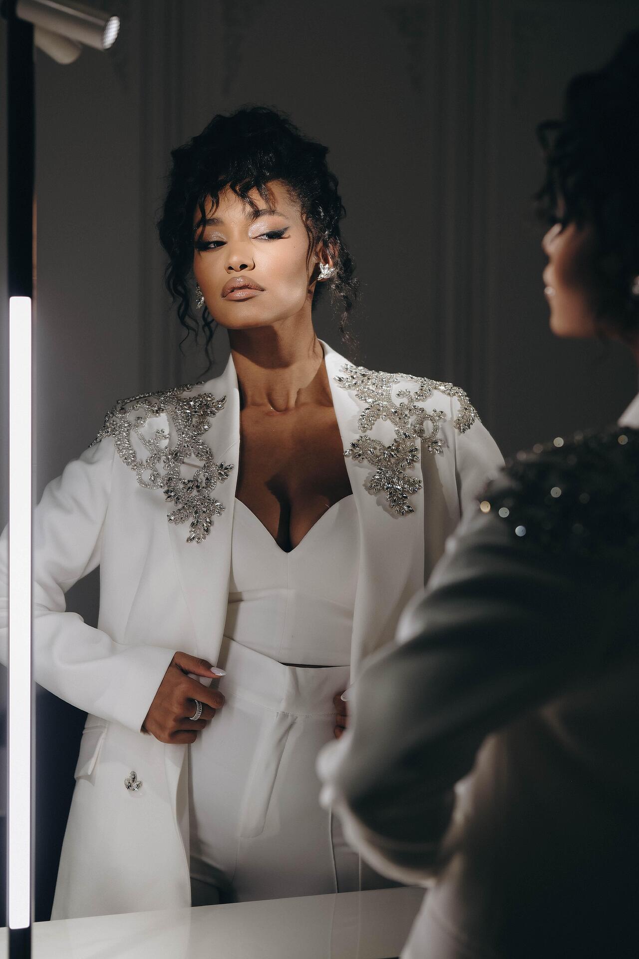 Three-piece suit with Swarovski stones and crystals 