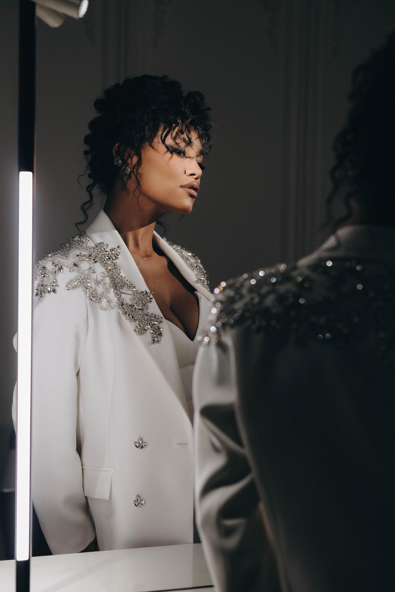 Three-piece suit with Swarovski stones and crystals 