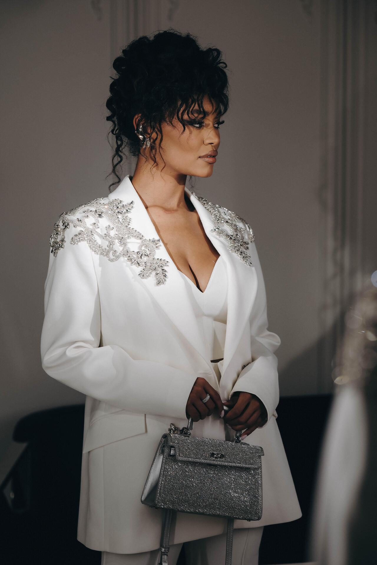 Three-piece suit with Swarovski stones and crystals 