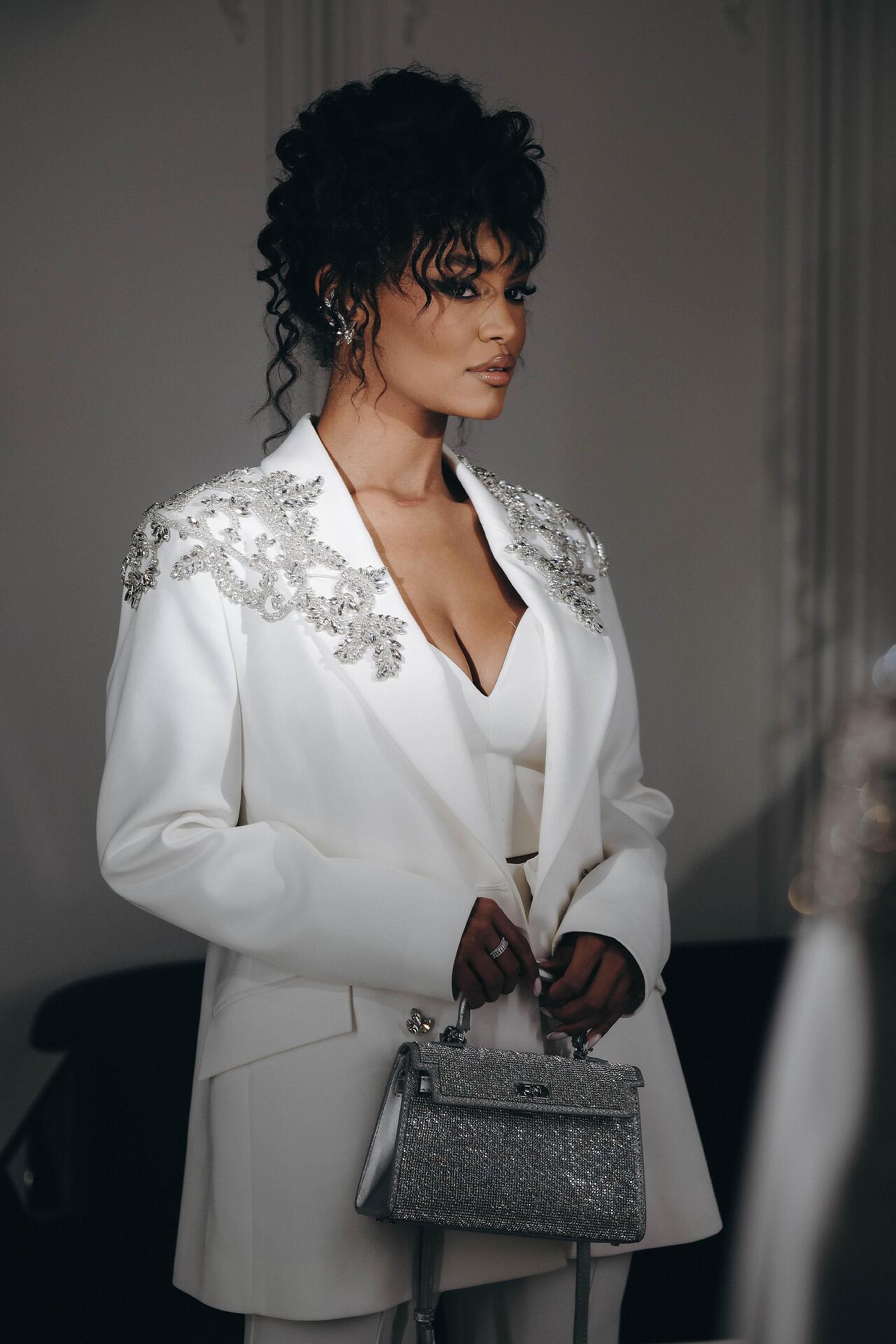 Three-piece suit with Swarovski stones and crystals 