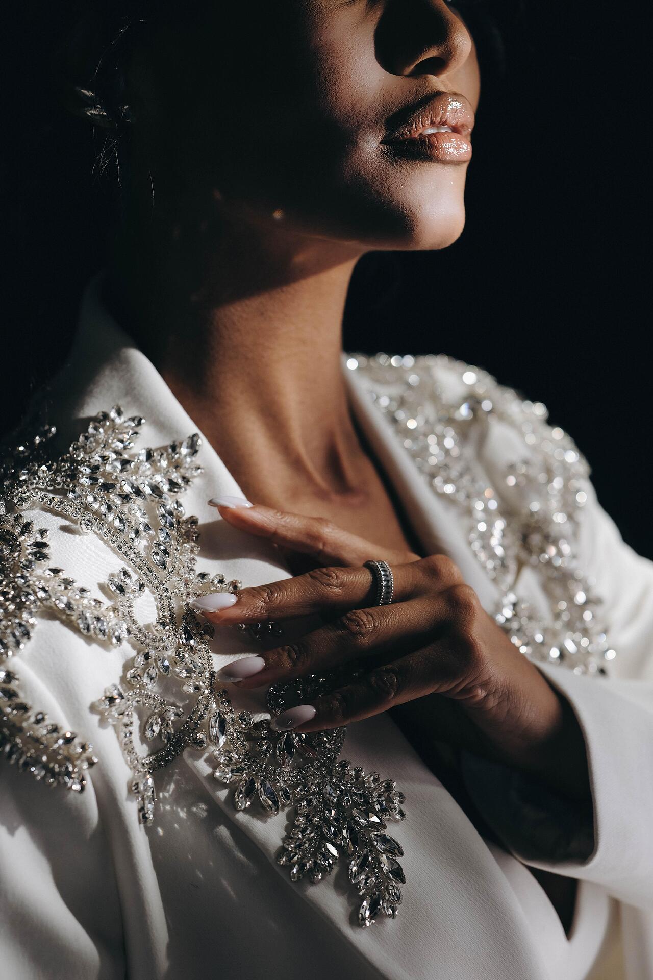Three-piece suit with Swarovski stones and crystals 