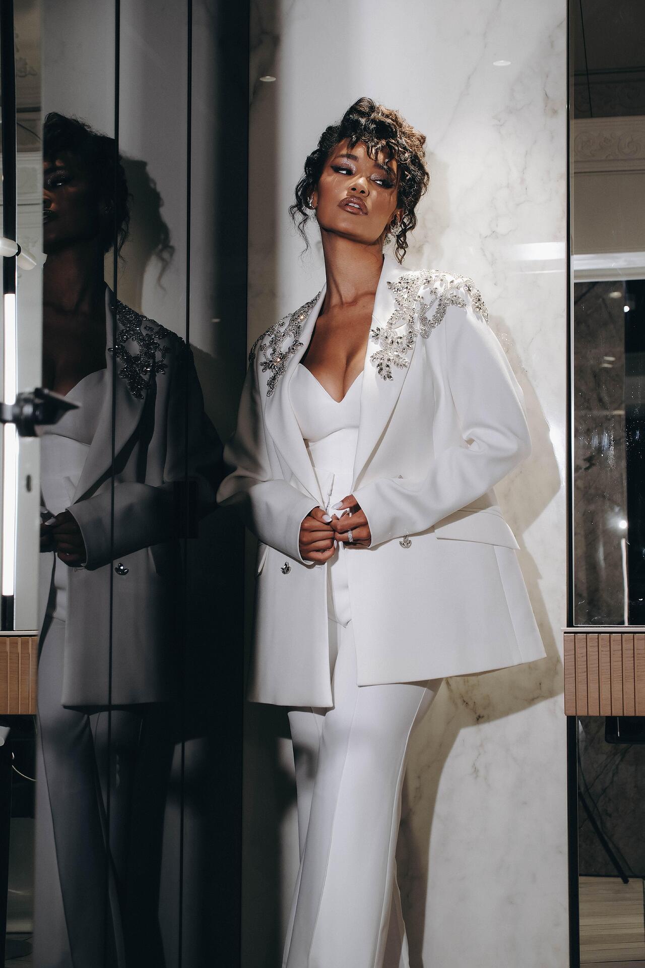 Three-piece suit with Swarovski stones and crystals 