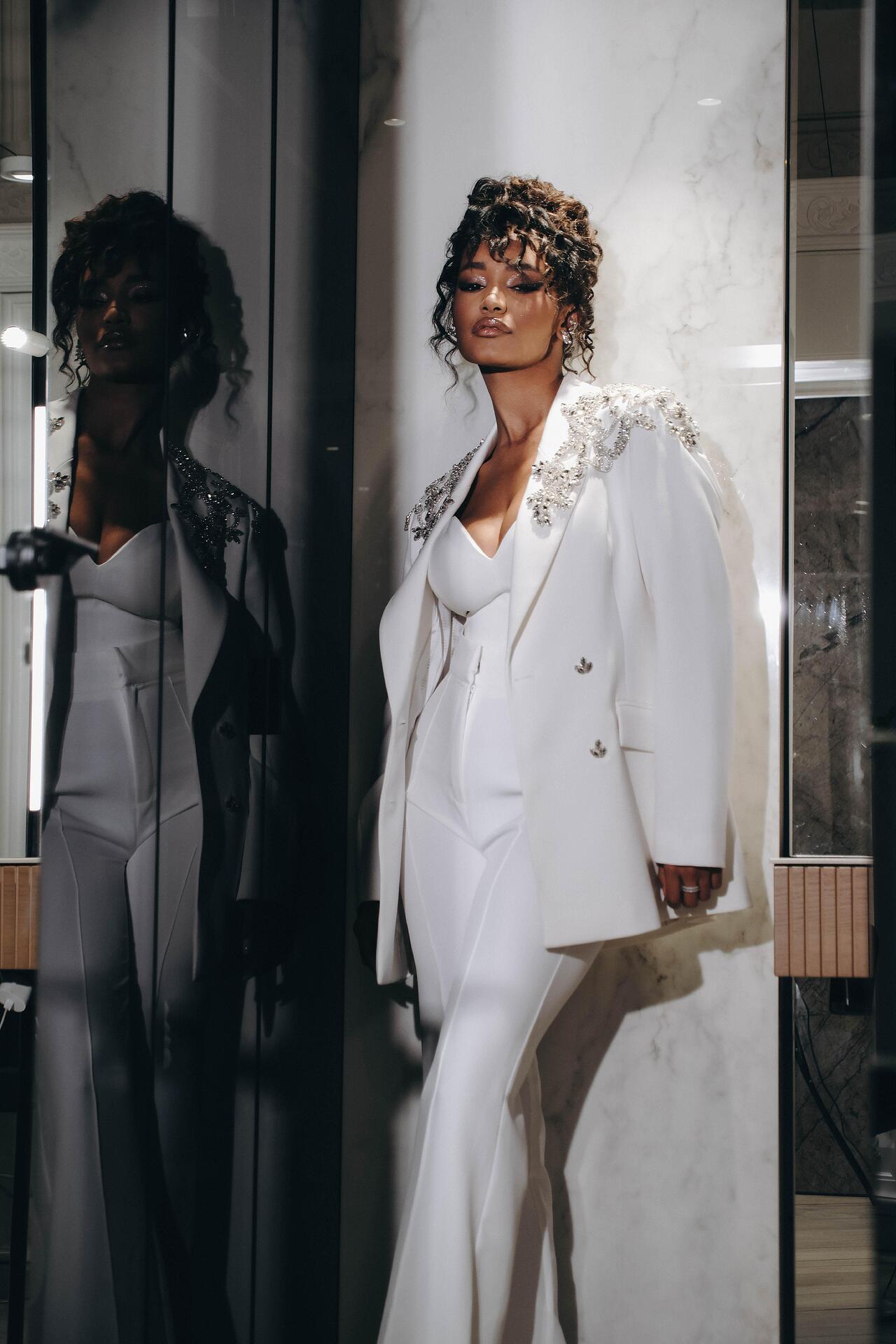 Three-piece suit with Swarovski stones and crystals 