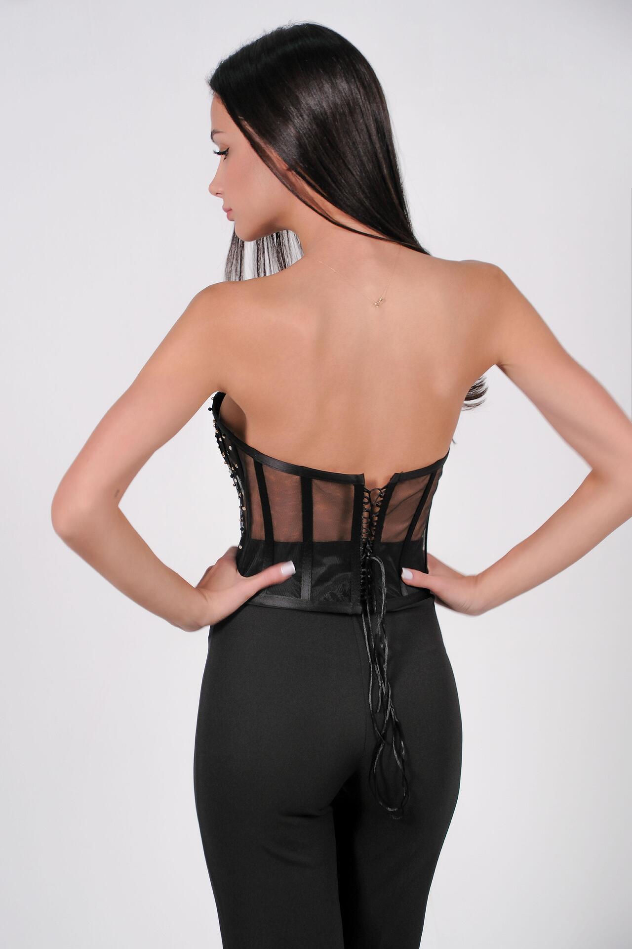 Three-piece suit with stones and crystals in black: Renew 