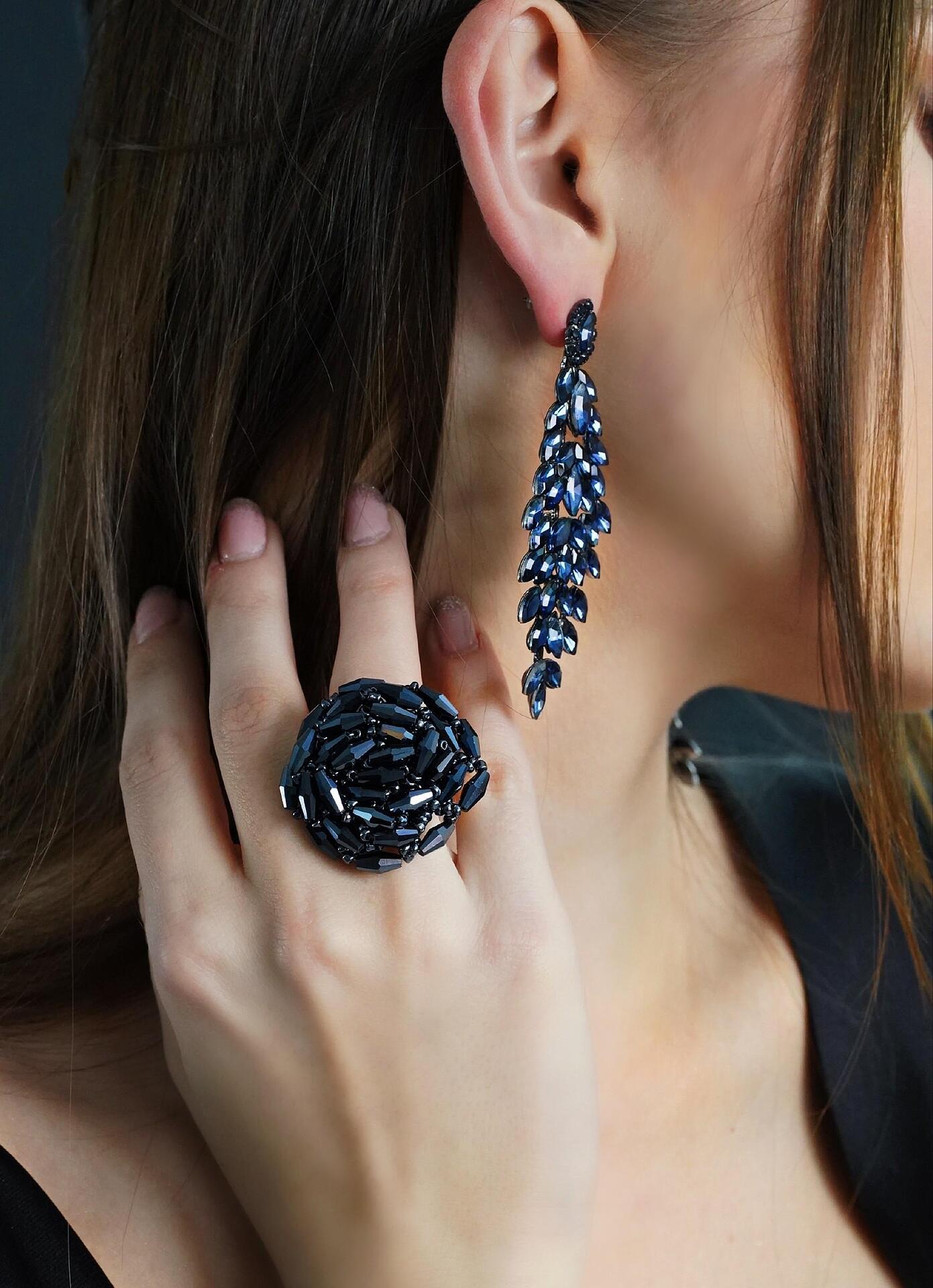 Earrings: Long Dark BluevEarrings