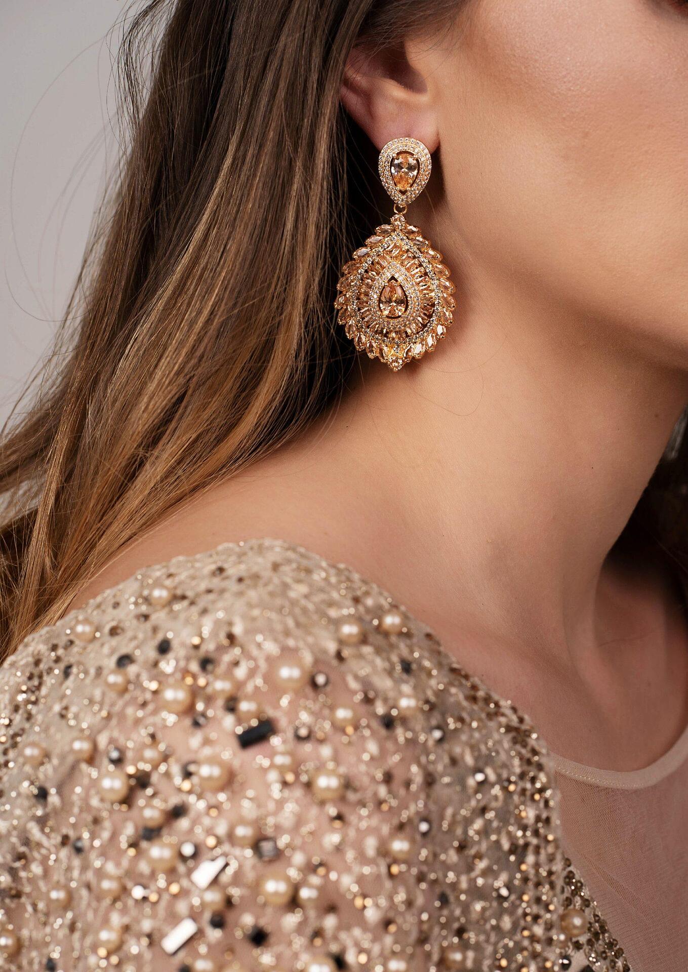 Earrings: Volume Gold Zirconium Earrings