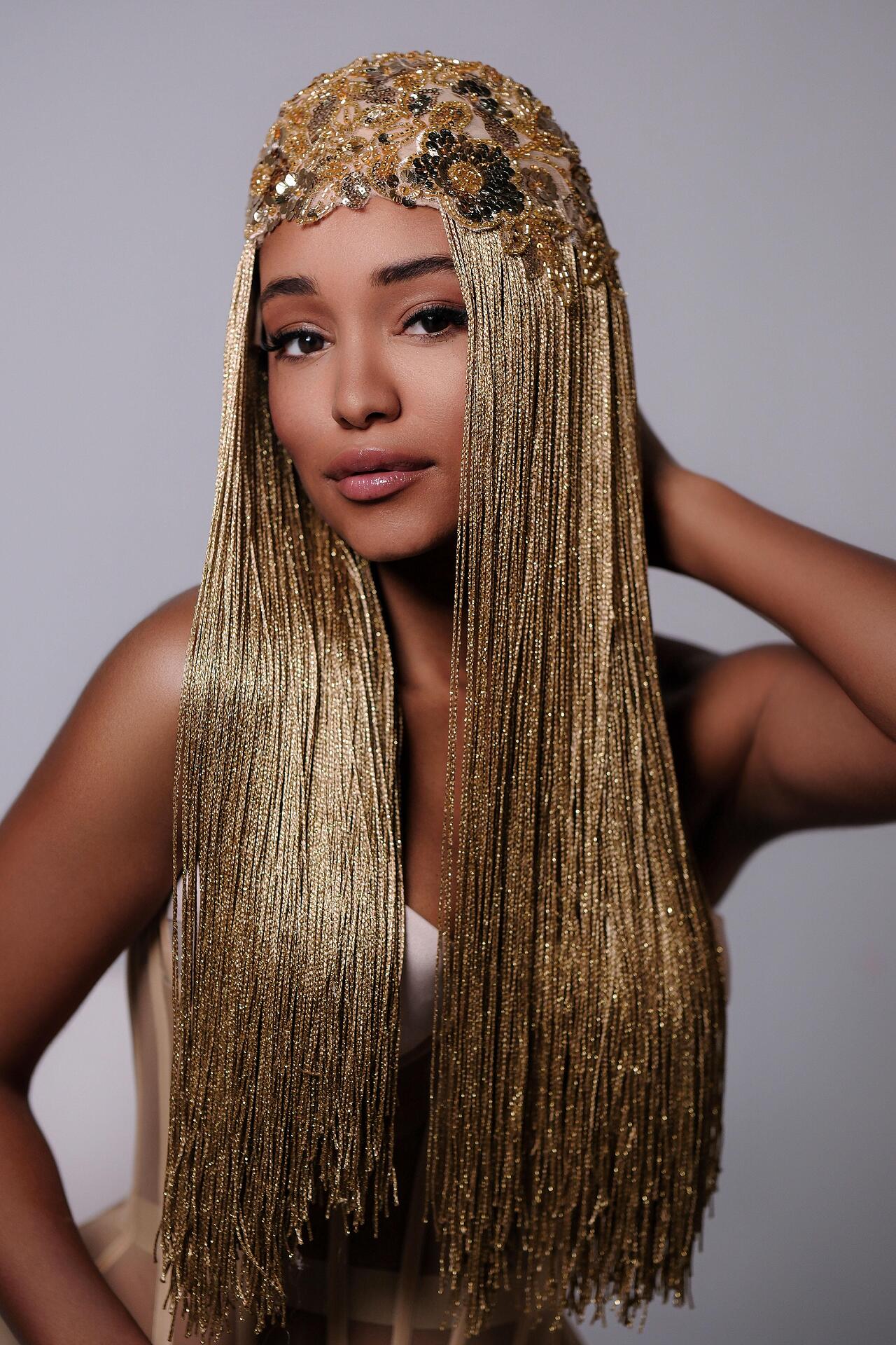 Bead and Chain Wig in Gold: Incredible Long