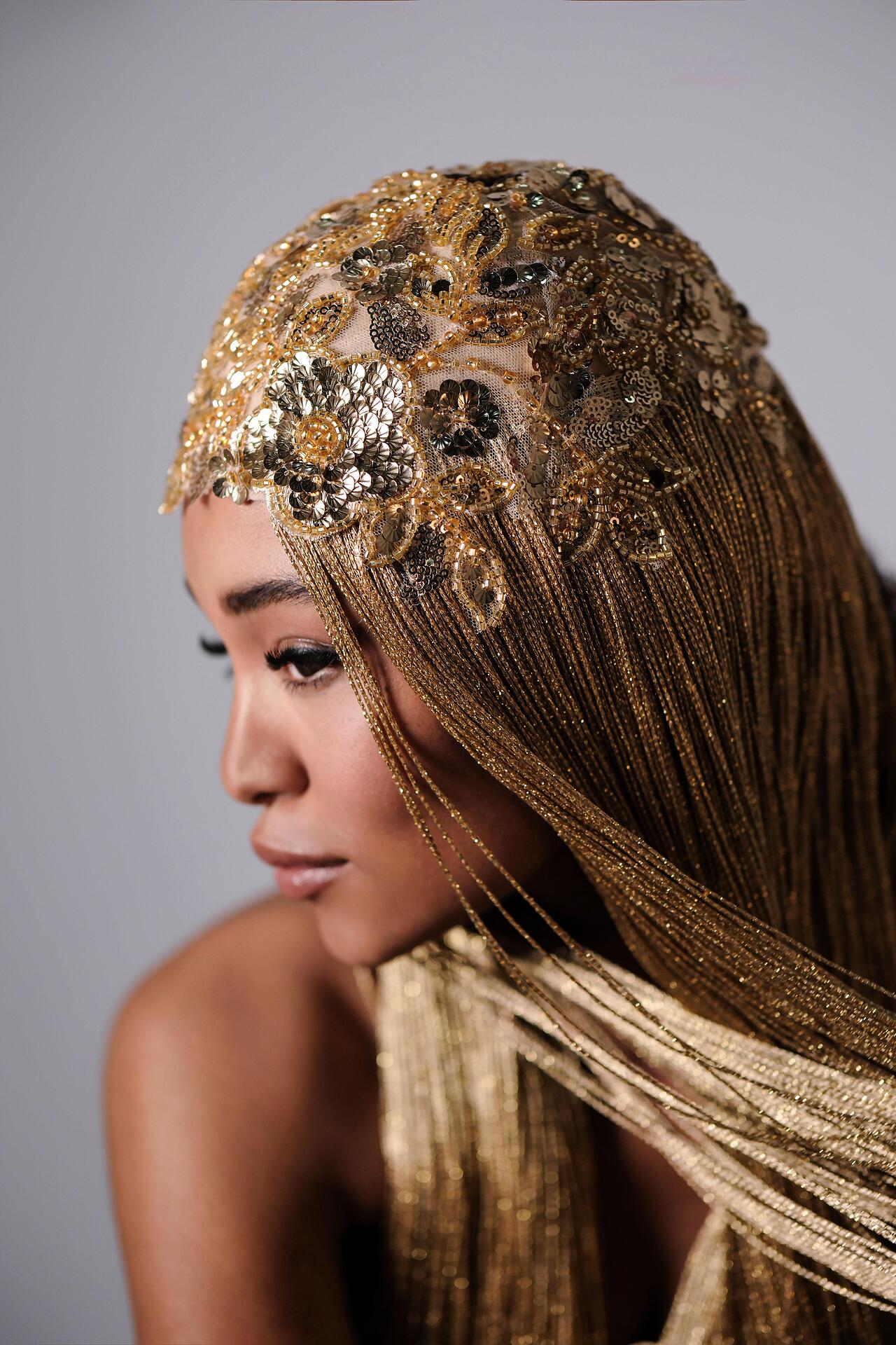 Bead and Chain Wig in Gold: Incredible Long