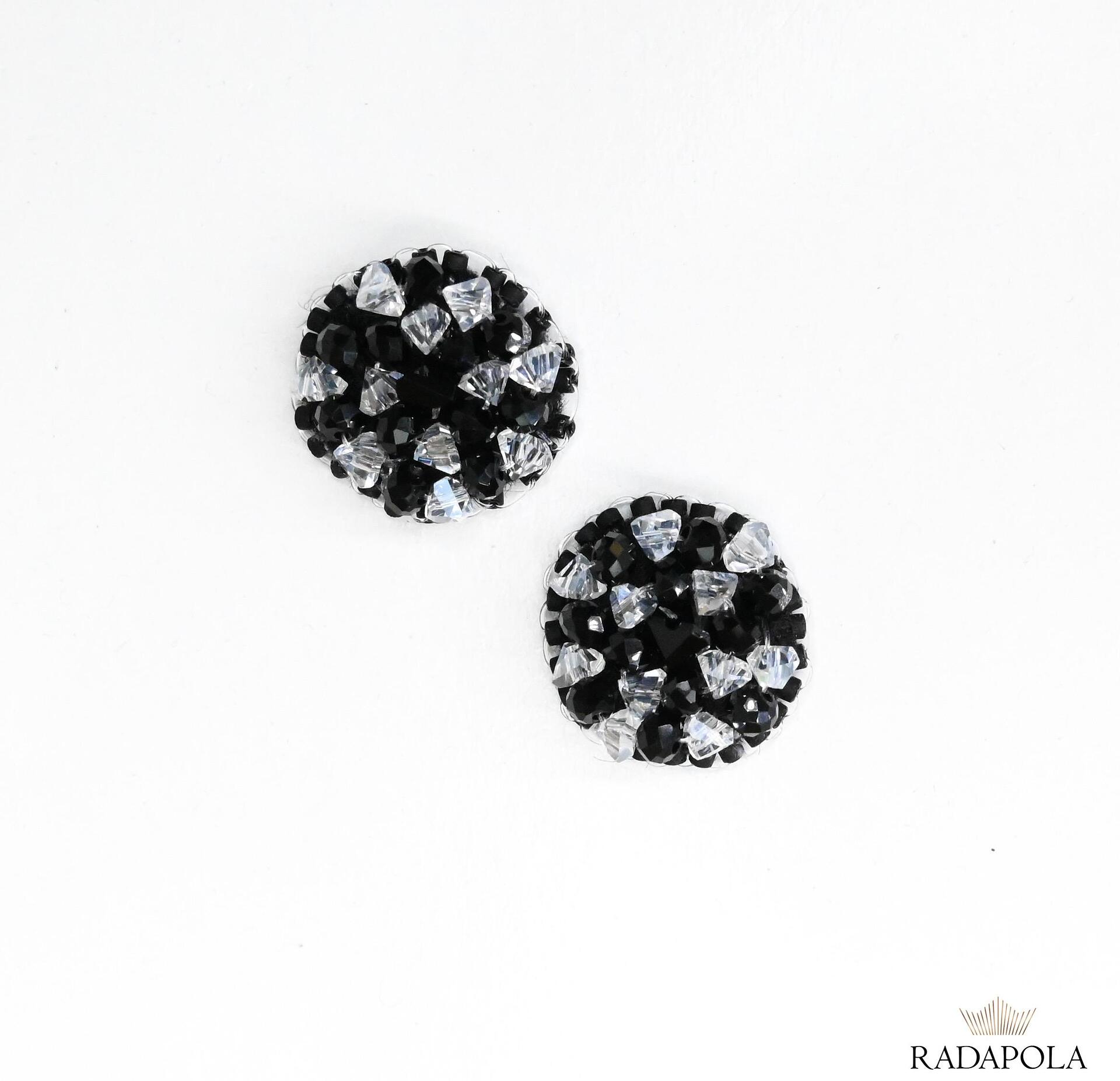 Hand-stitched earrings with crystals
