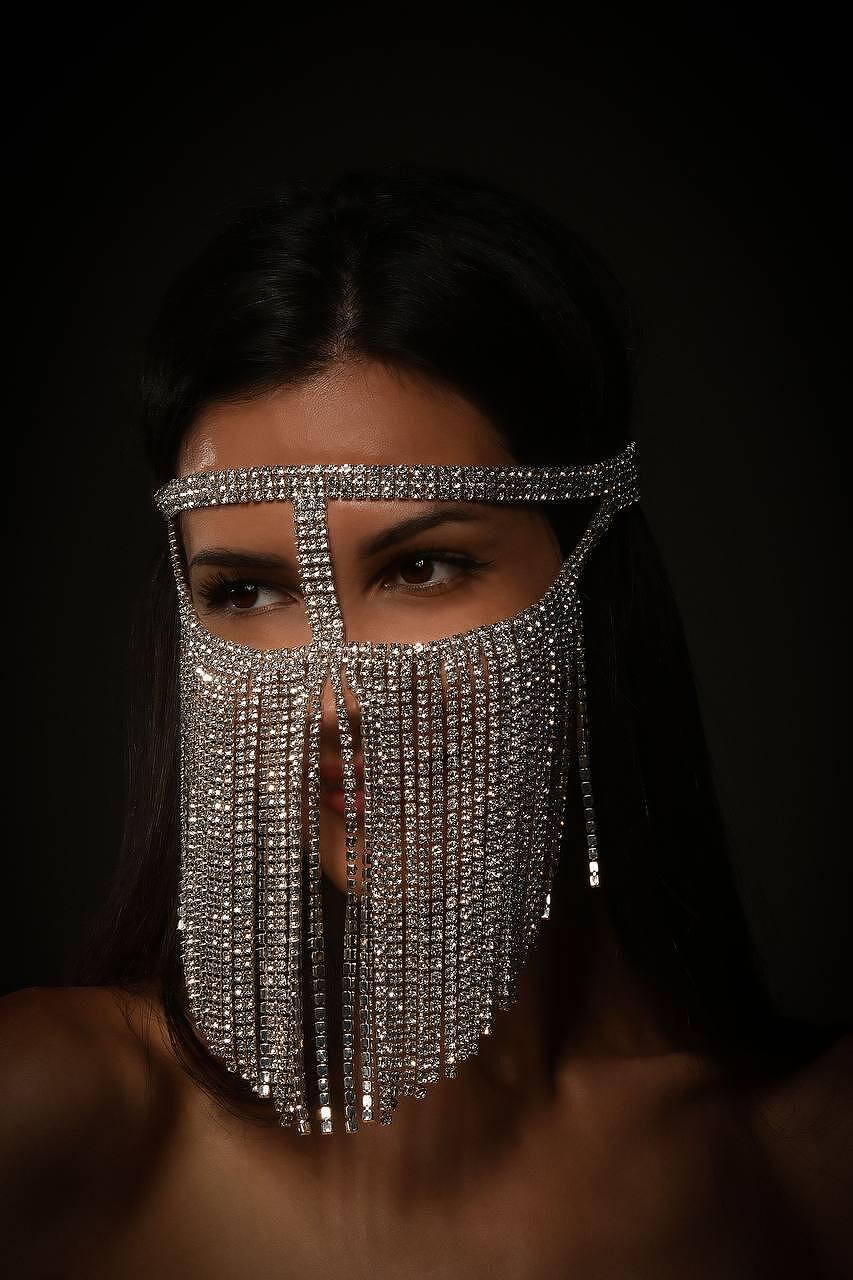 Stage mask with crystal fringe