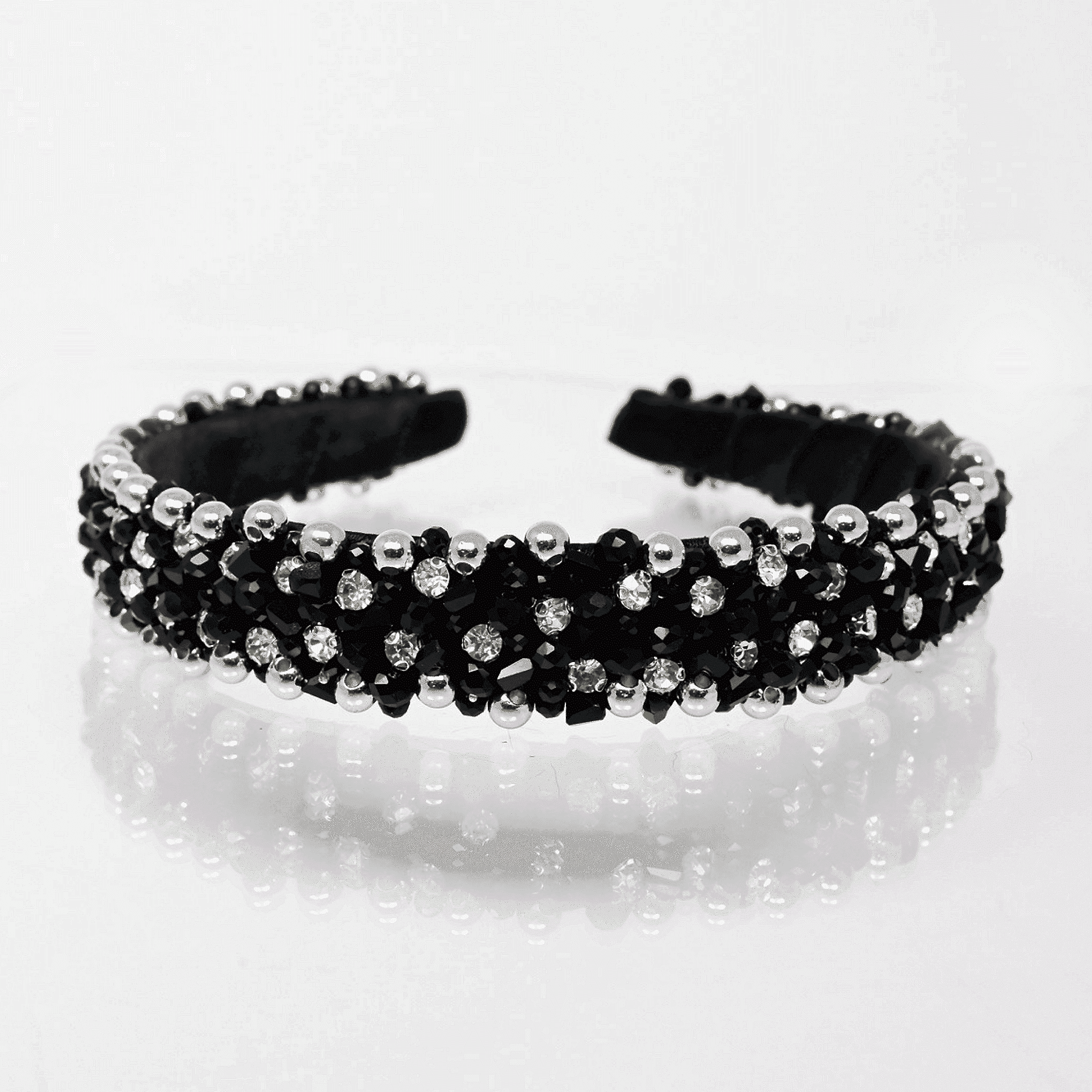 Black tiara with silver crystals