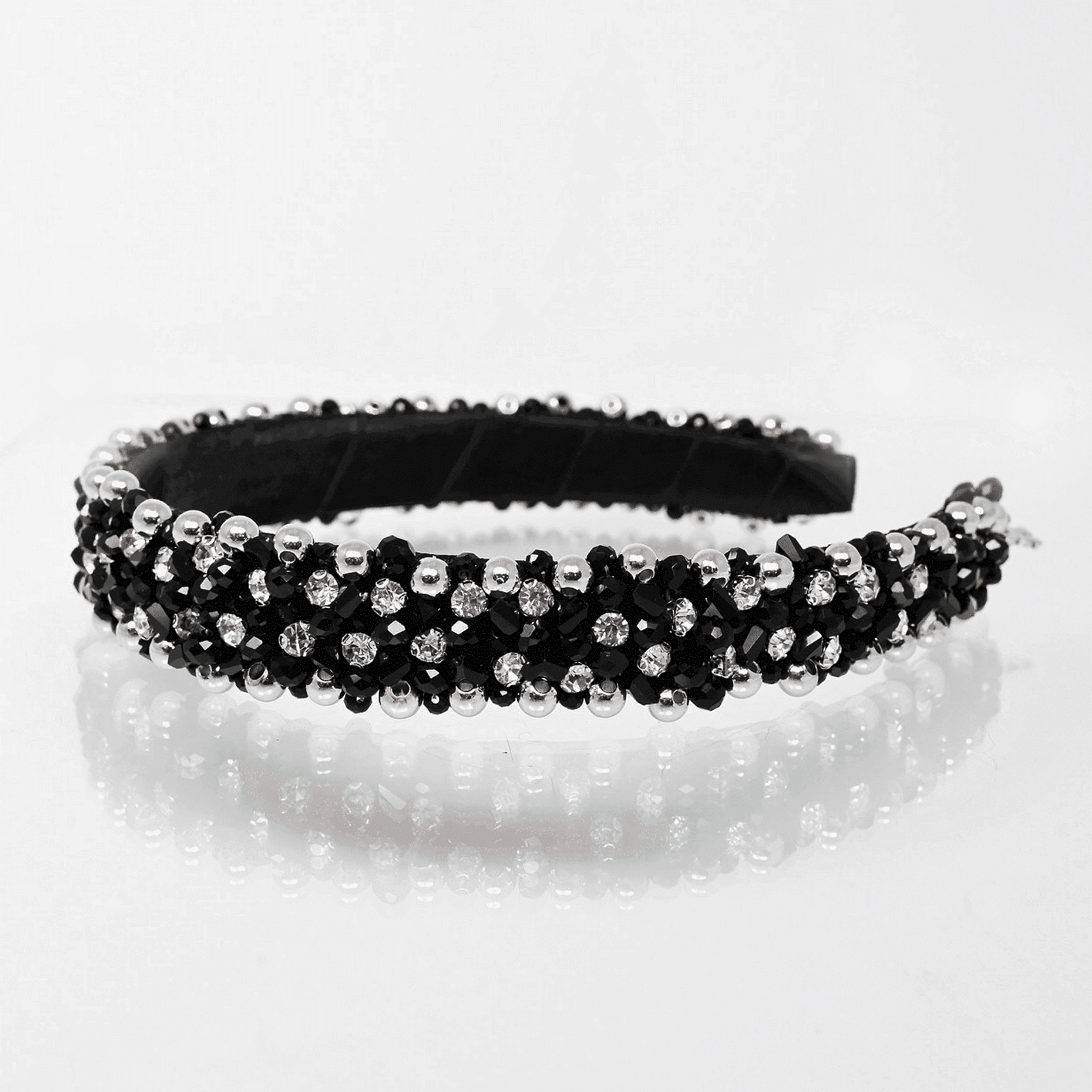 Black tiara with silver crystals