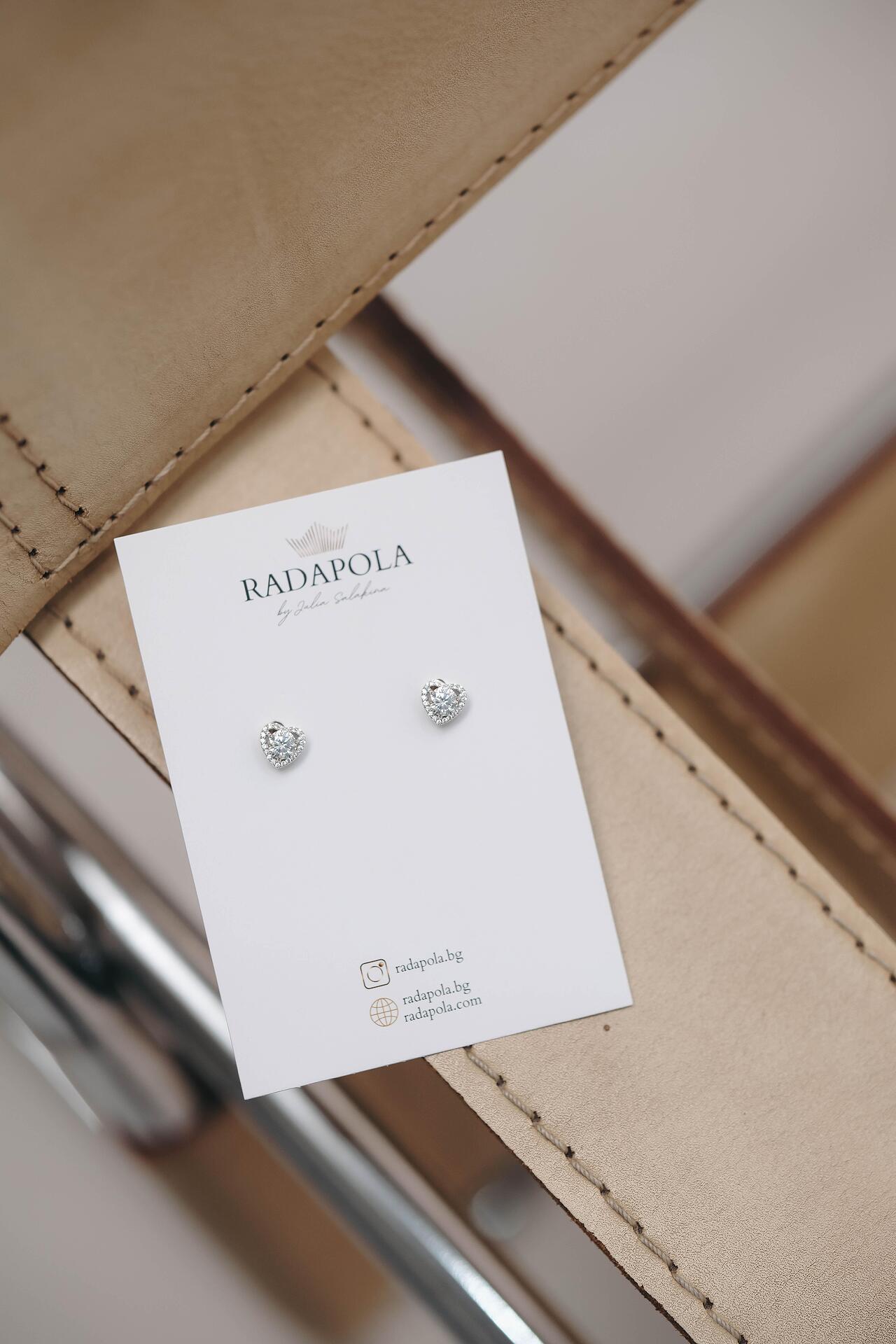Silver earrings hearts with zirconium: Lovely