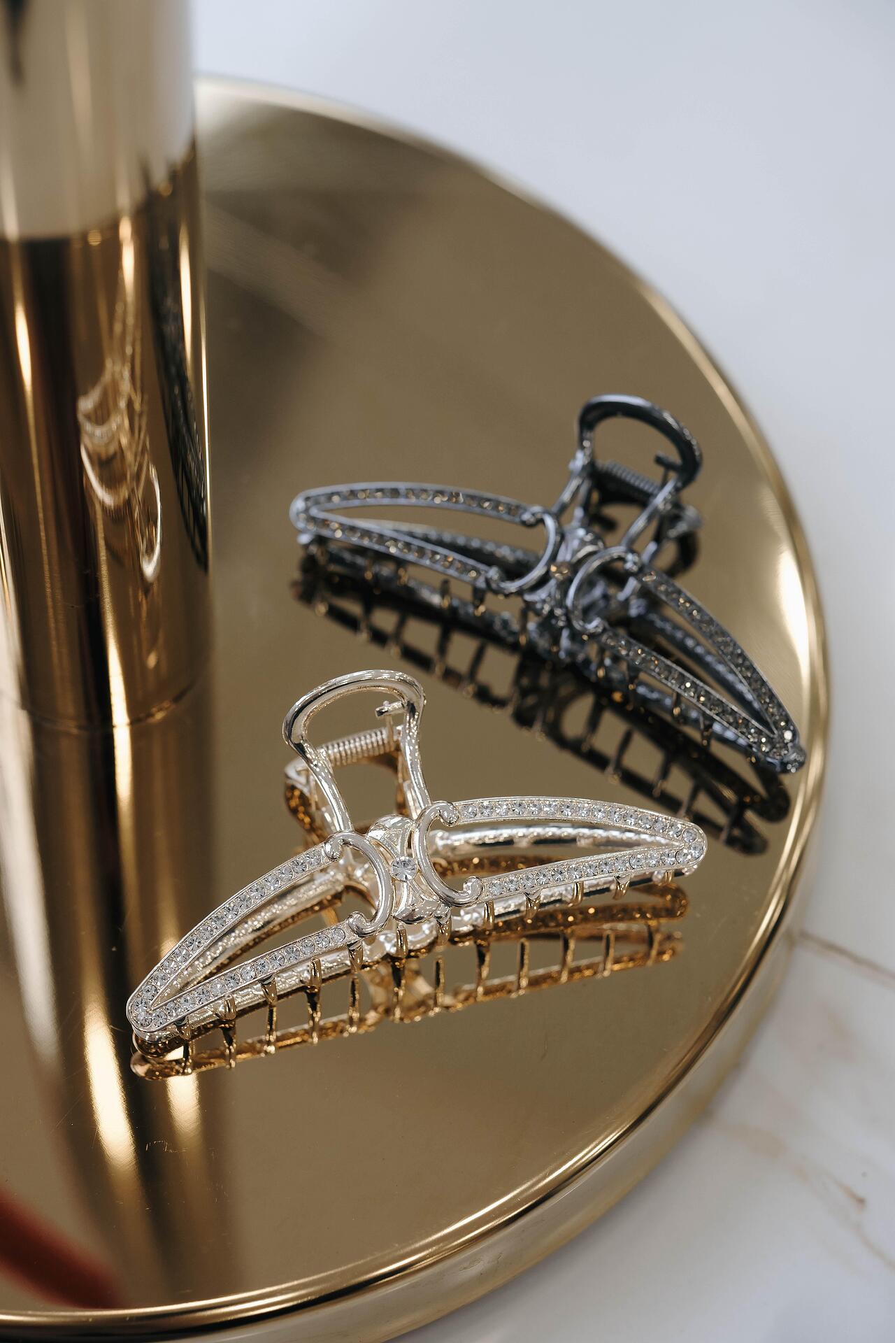 Silver hair clip with crystals