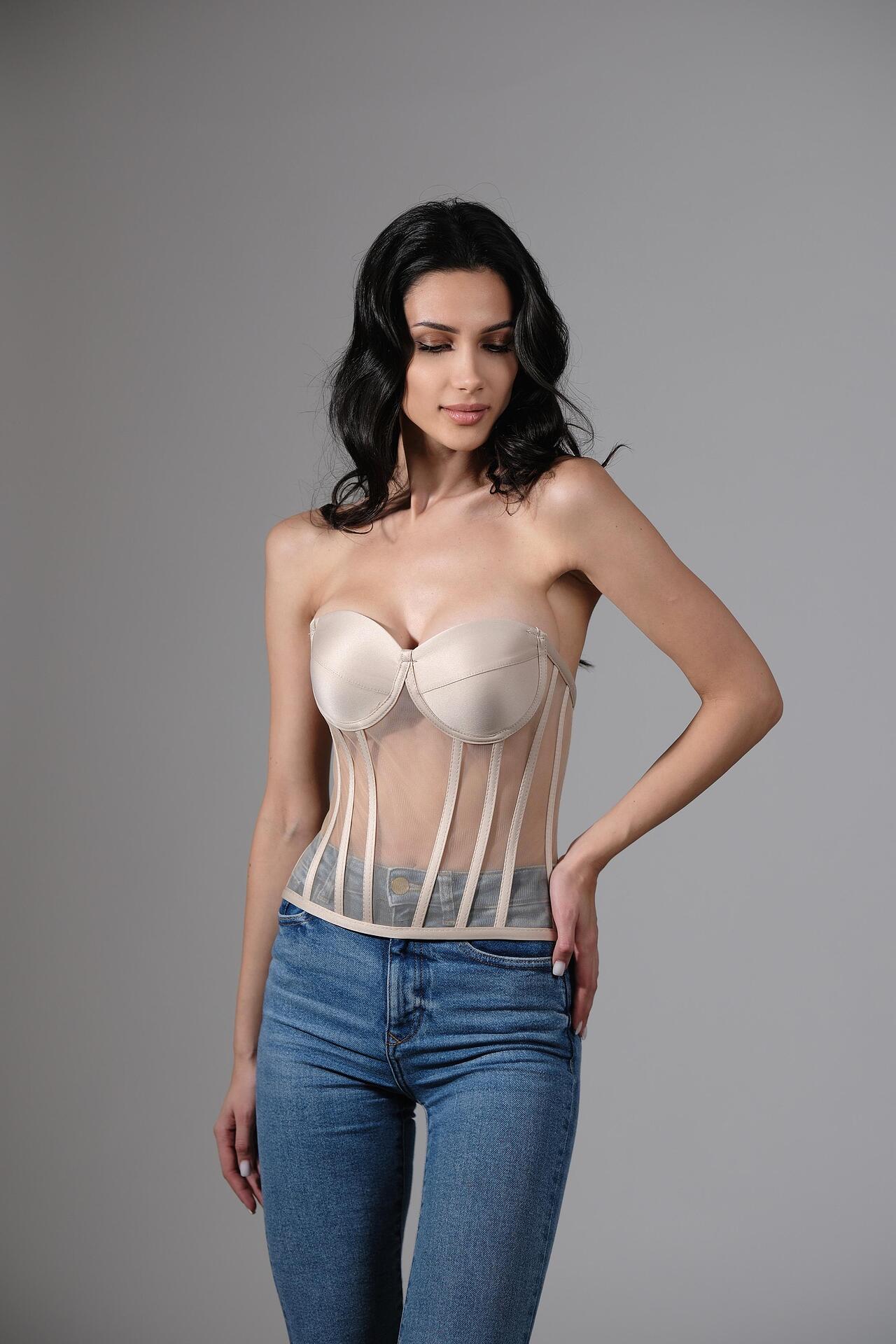 Nude sheer black corset with laces: Enigma
