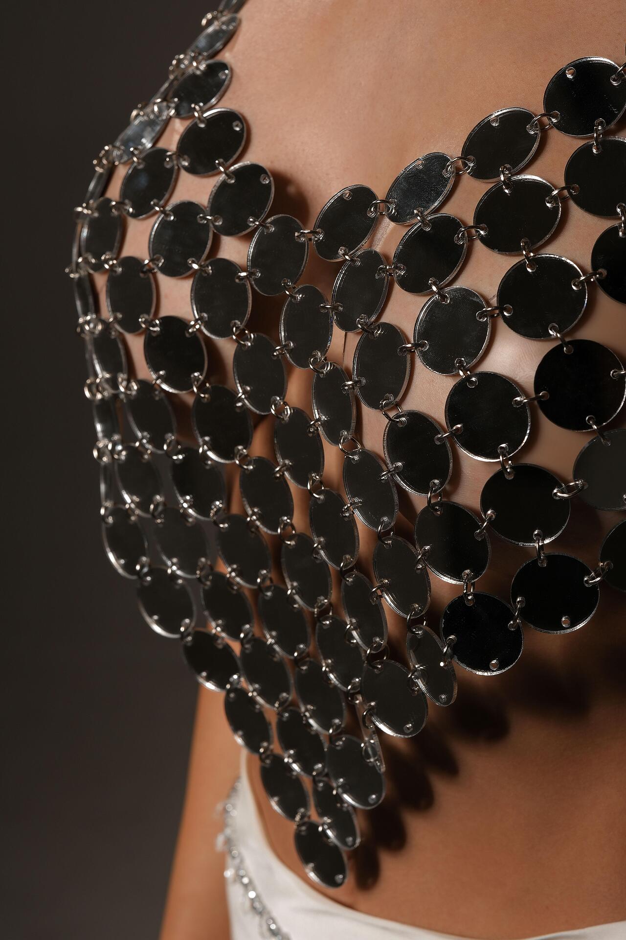 Silver top with metal round elements: Aura