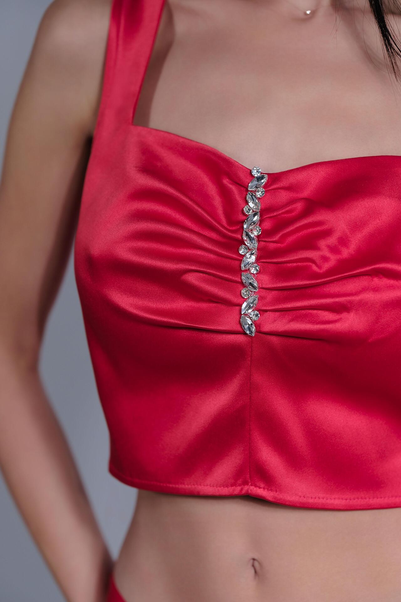 Red top with glitter elements: Chime 