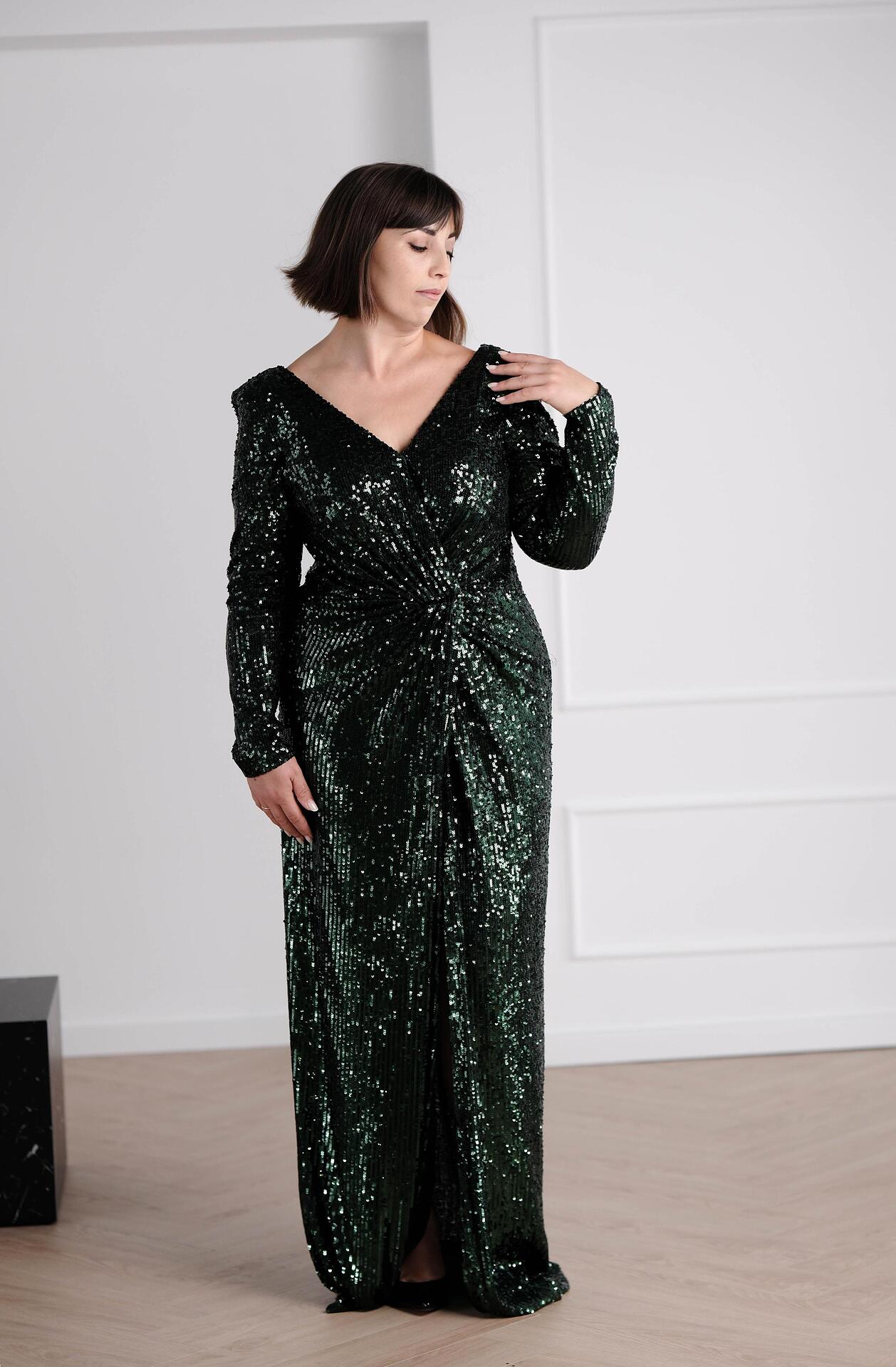 Evening dress in olive green: Lucia